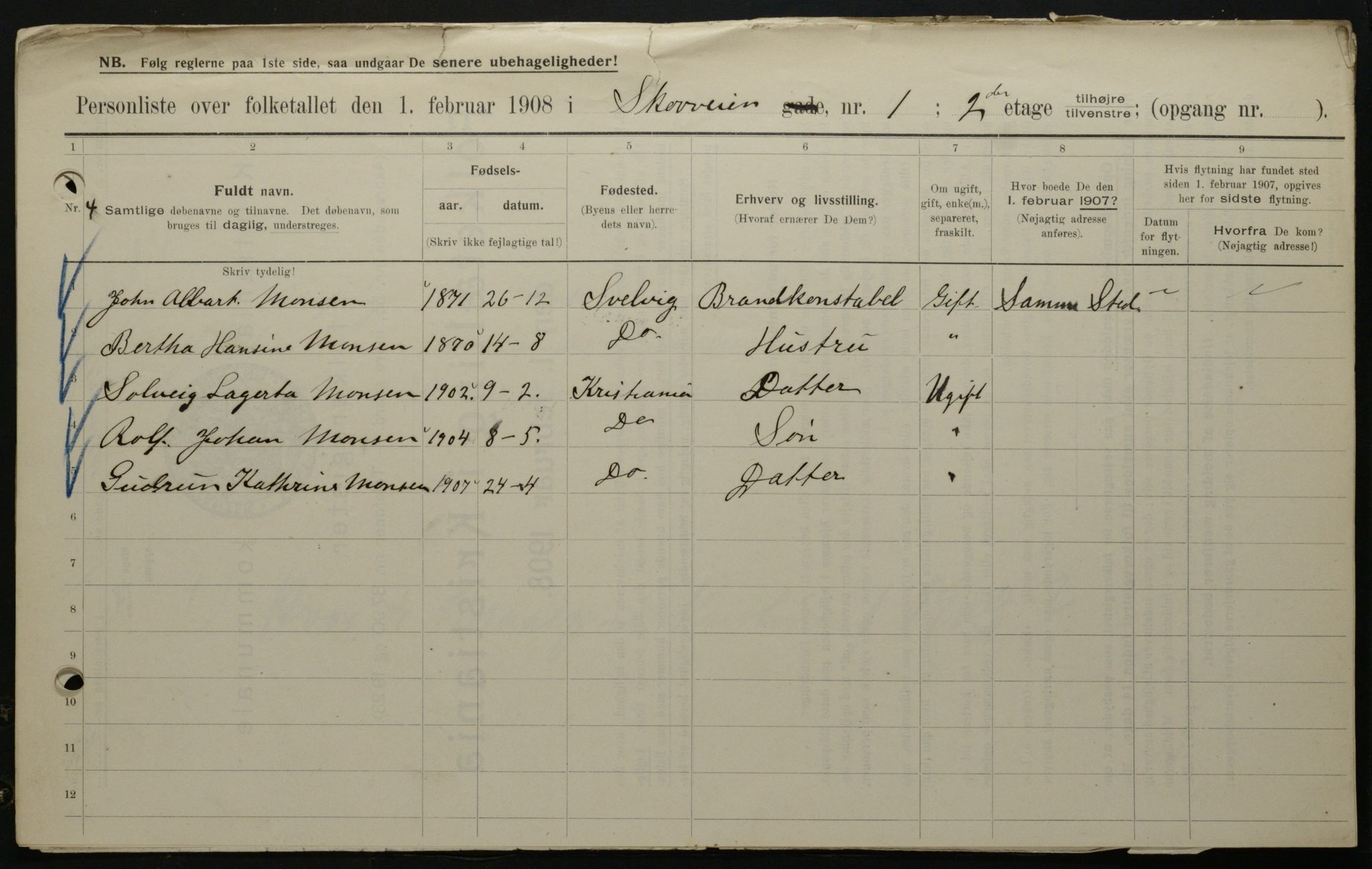 OBA, Municipal Census 1908 for Kristiania, 1908, p. 86734