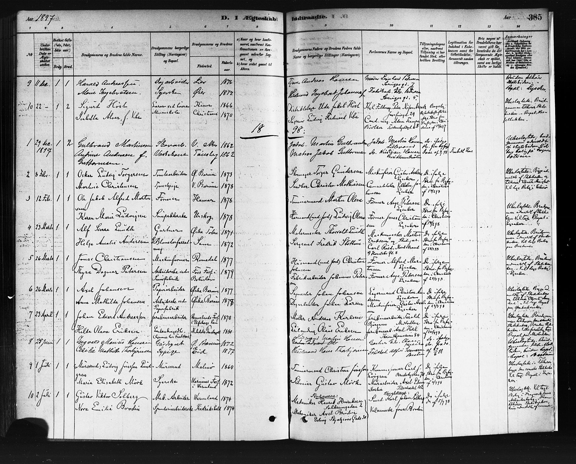 Vestre Aker prestekontor Kirkebøker, SAO/A-10025/F/Fa/L0008: Parish register (official) no. 8, 1878-1903, p. 385
