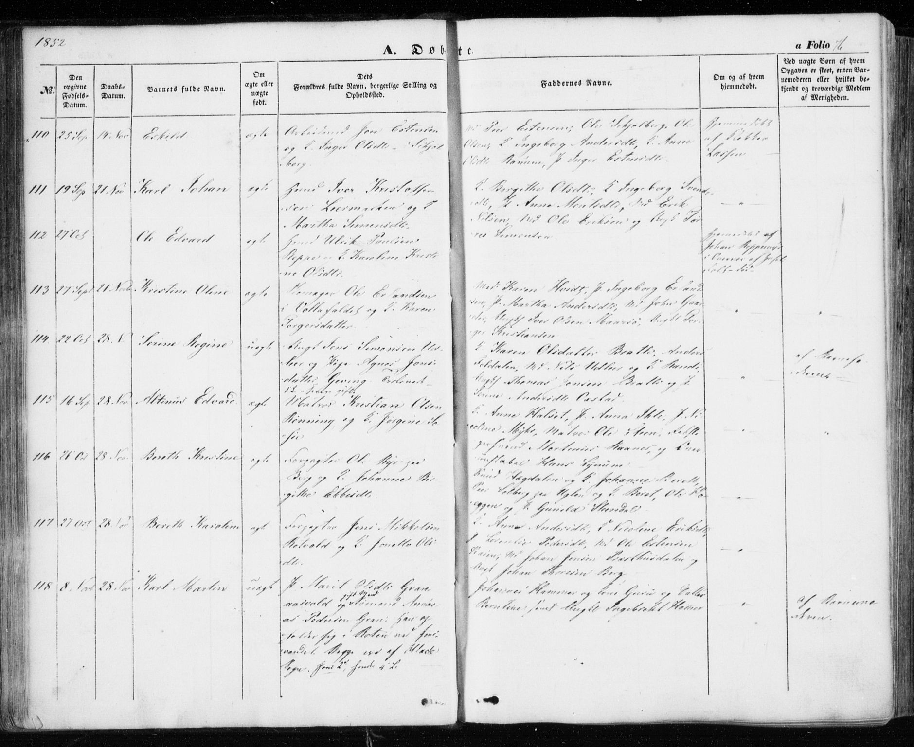 Ministerialprotokoller, klokkerbøker og fødselsregistre - Sør-Trøndelag, SAT/A-1456/606/L0291: Parish register (official) no. 606A06, 1848-1856, p. 76
