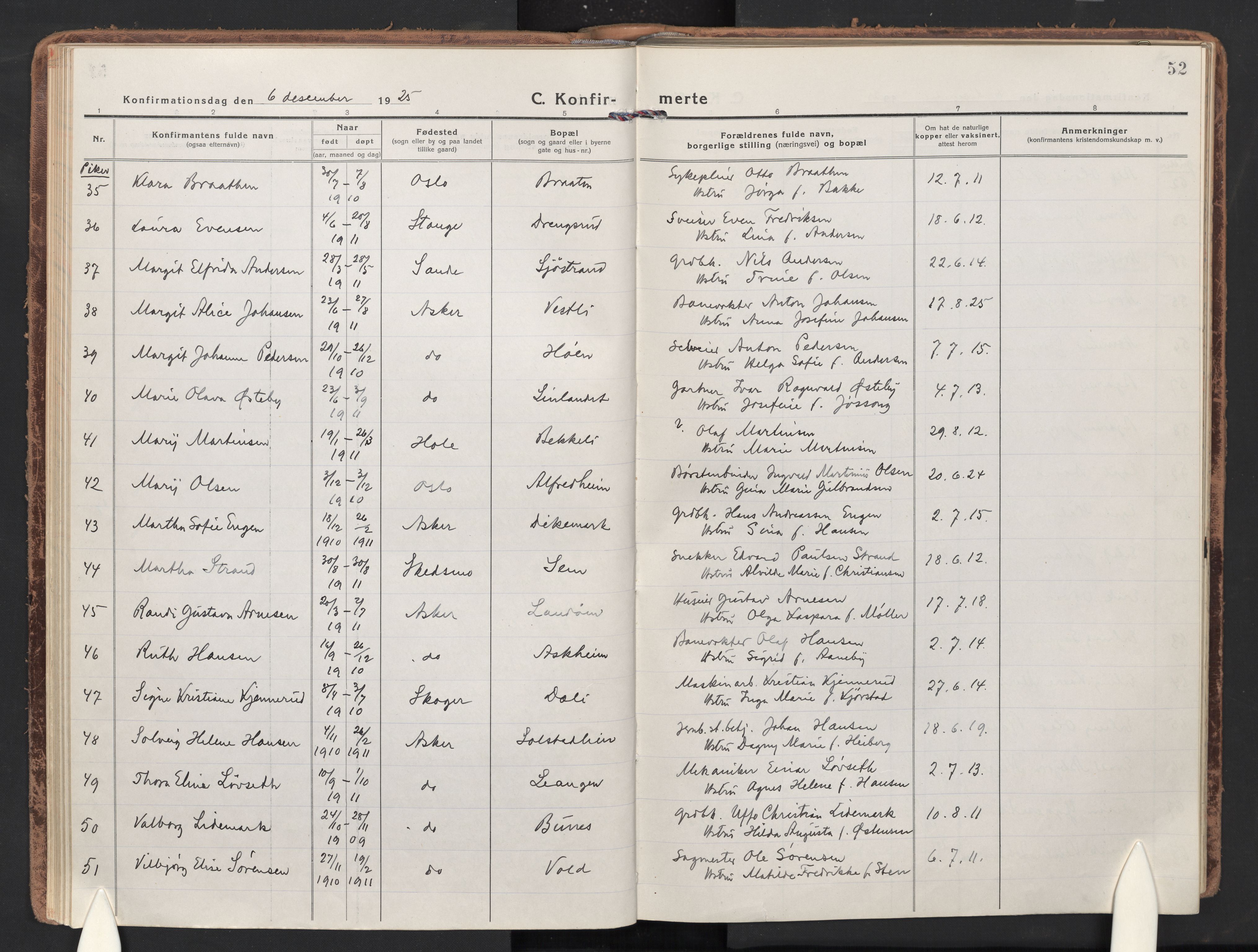 Asker prestekontor Kirkebøker, AV/SAO-A-10256a/F/Fa/L0019: Parish register (official) no. I 19, 1918-1935, p. 52