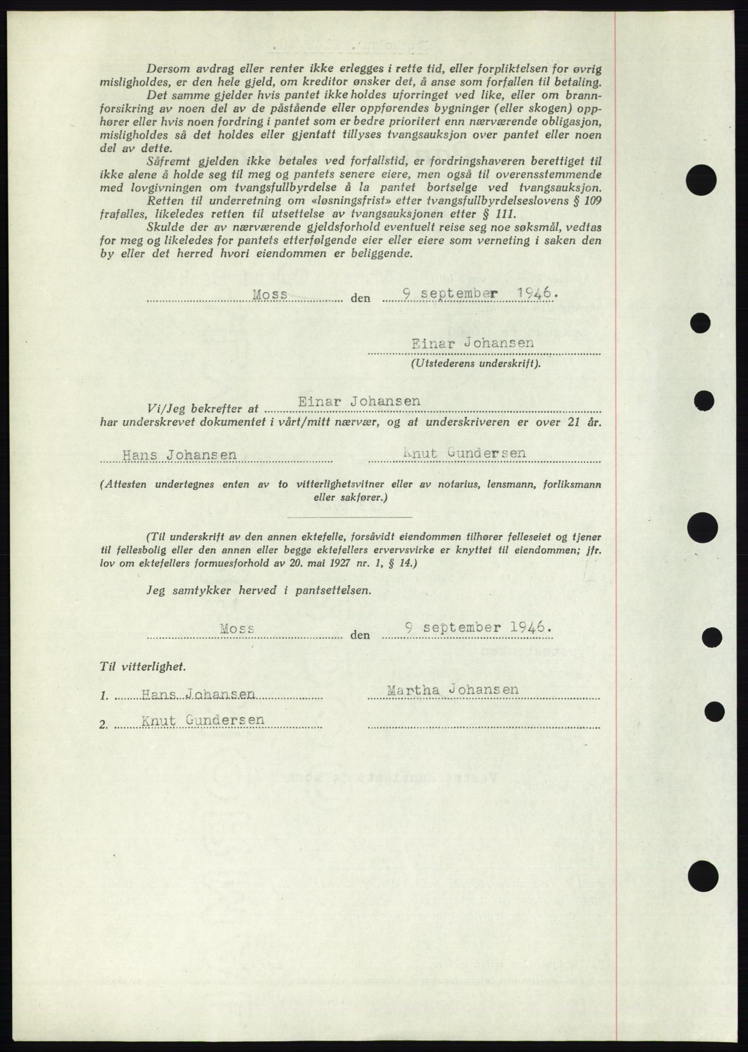 Moss sorenskriveri, SAO/A-10168: Mortgage book no. B15, 1946-1946, Diary no: : 2142/1946