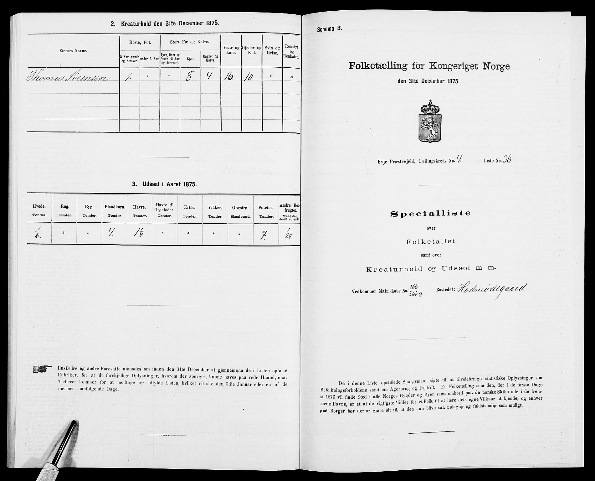 SAK, 1875 census for 0934P Evje, 1875, p. 394