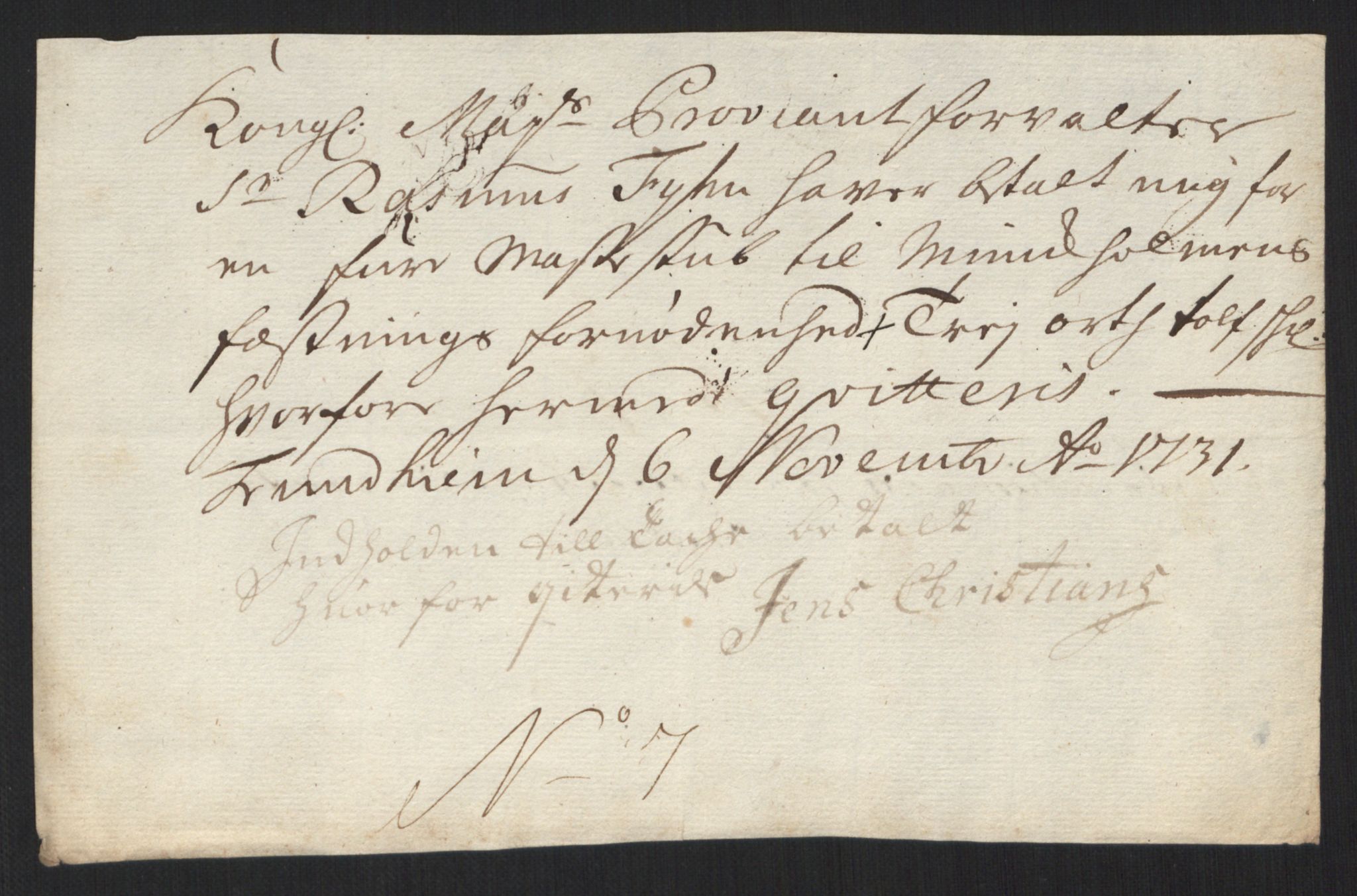 Rentekammeret inntil 1814, Reviderte regnskaper, Militære regnskaper, AV/RA-EA-4069/Rd/L0649: Trondheim festningsregnskaper, 1731