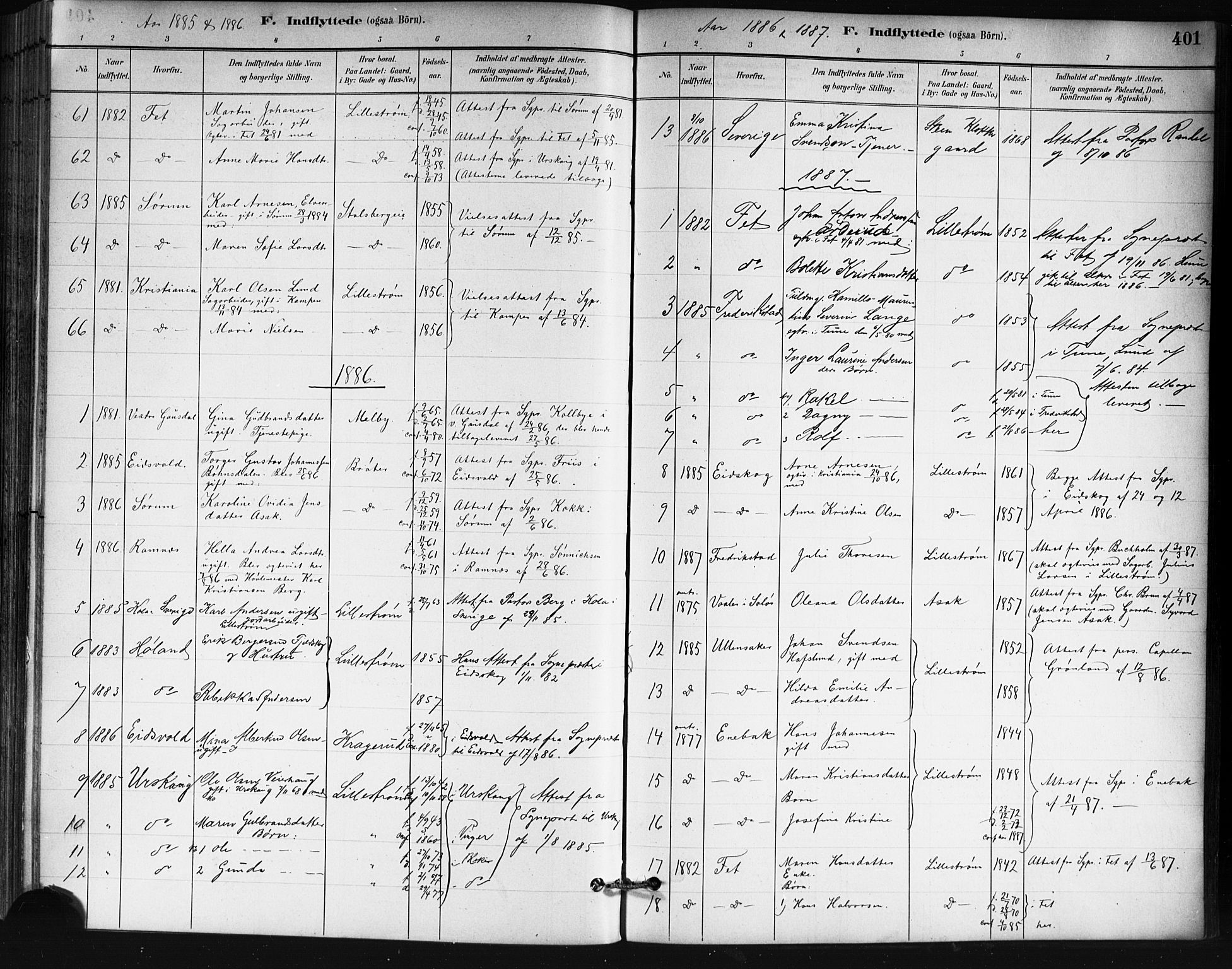 Skedsmo prestekontor Kirkebøker, SAO/A-10033a/G/Ga/L0004: Parish register (copy) no. I 4, 1883-1895, p. 401