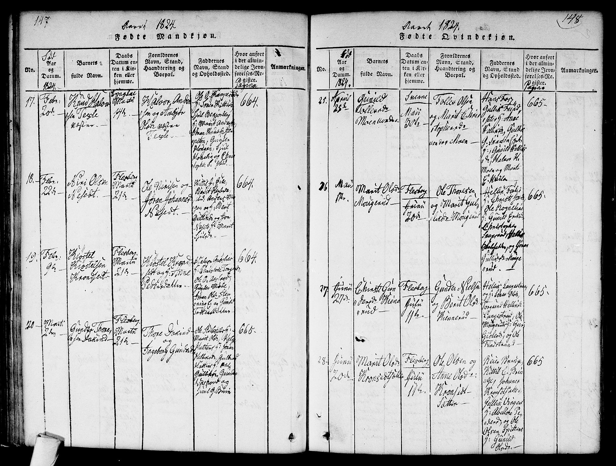 Flesberg kirkebøker, SAKO/A-18/G/Ga/L0001: Parish register (copy) no. I 1, 1816-1834, p. 147-148