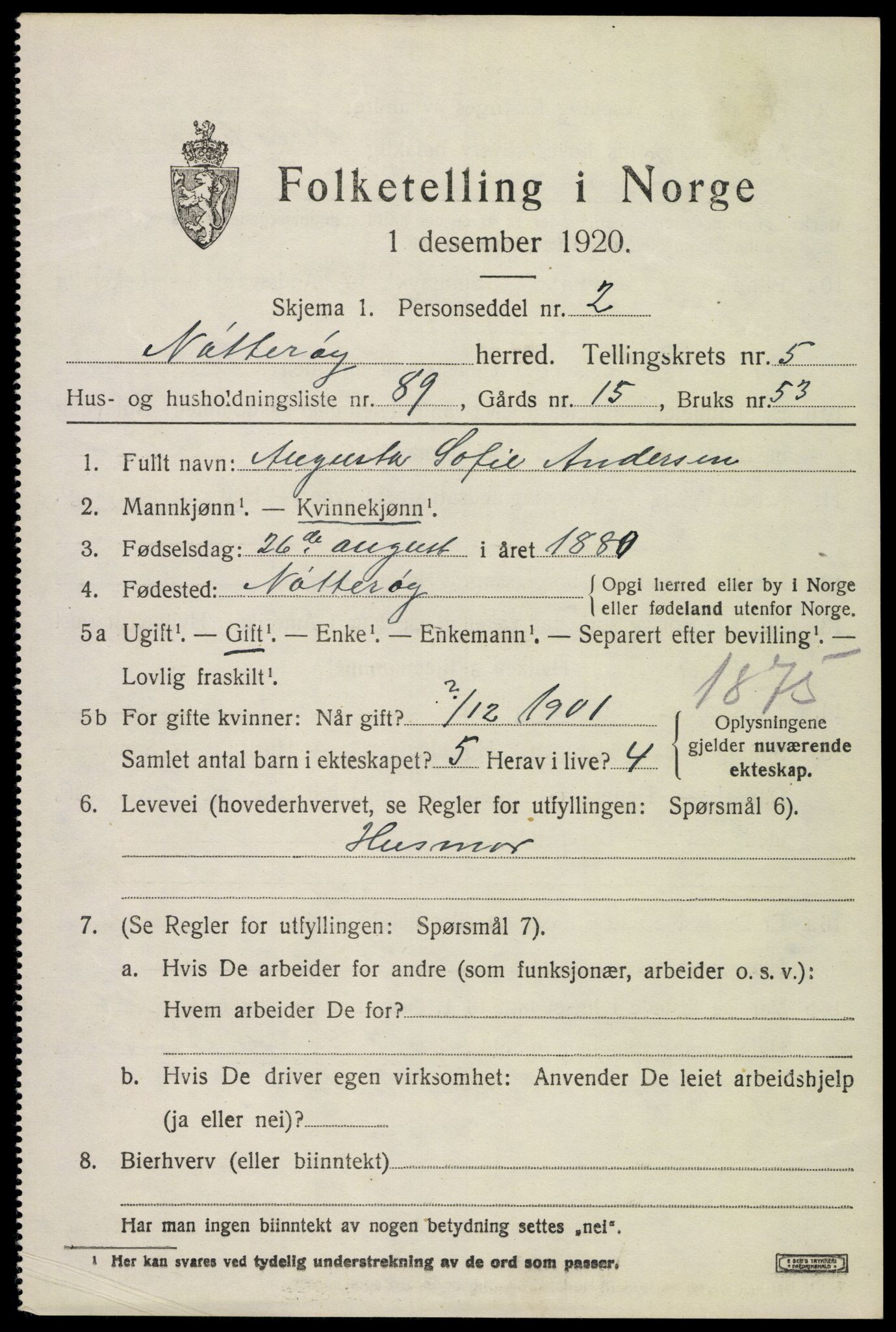 SAKO, 1920 census for Nøtterøy, 1920, p. 8413