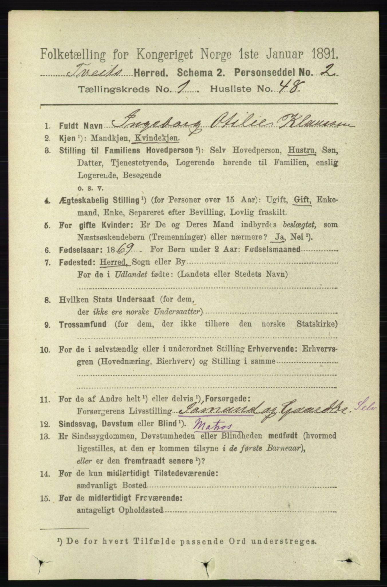 RA, 1891 census for 1013 Tveit, 1891, p. 318