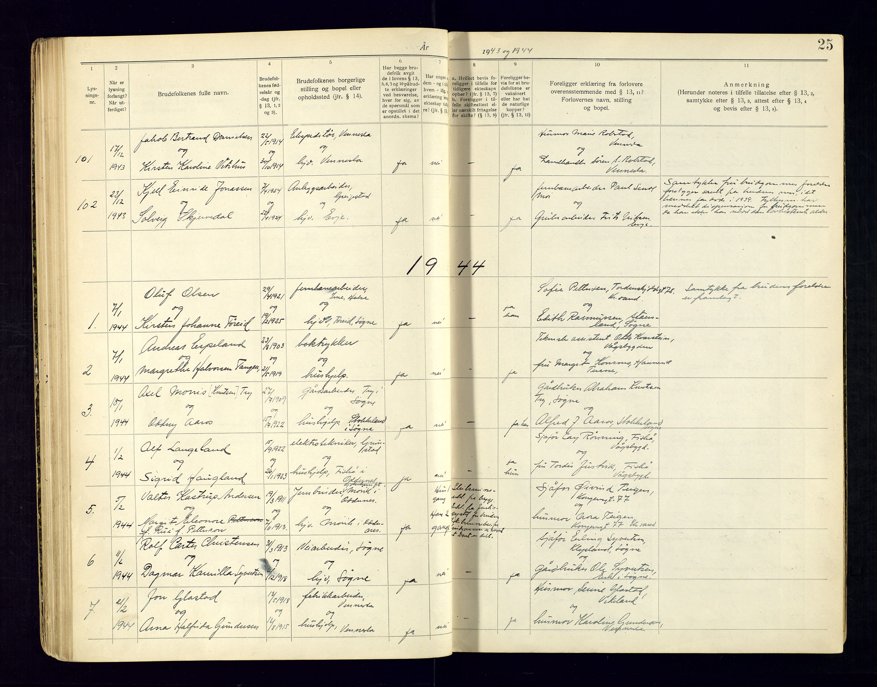 Torridal sorenskriveri, AV/SAK-1221-0012/L/Ld/L0002: Lysingsbok nr. 2, 1919-1957, p. 25