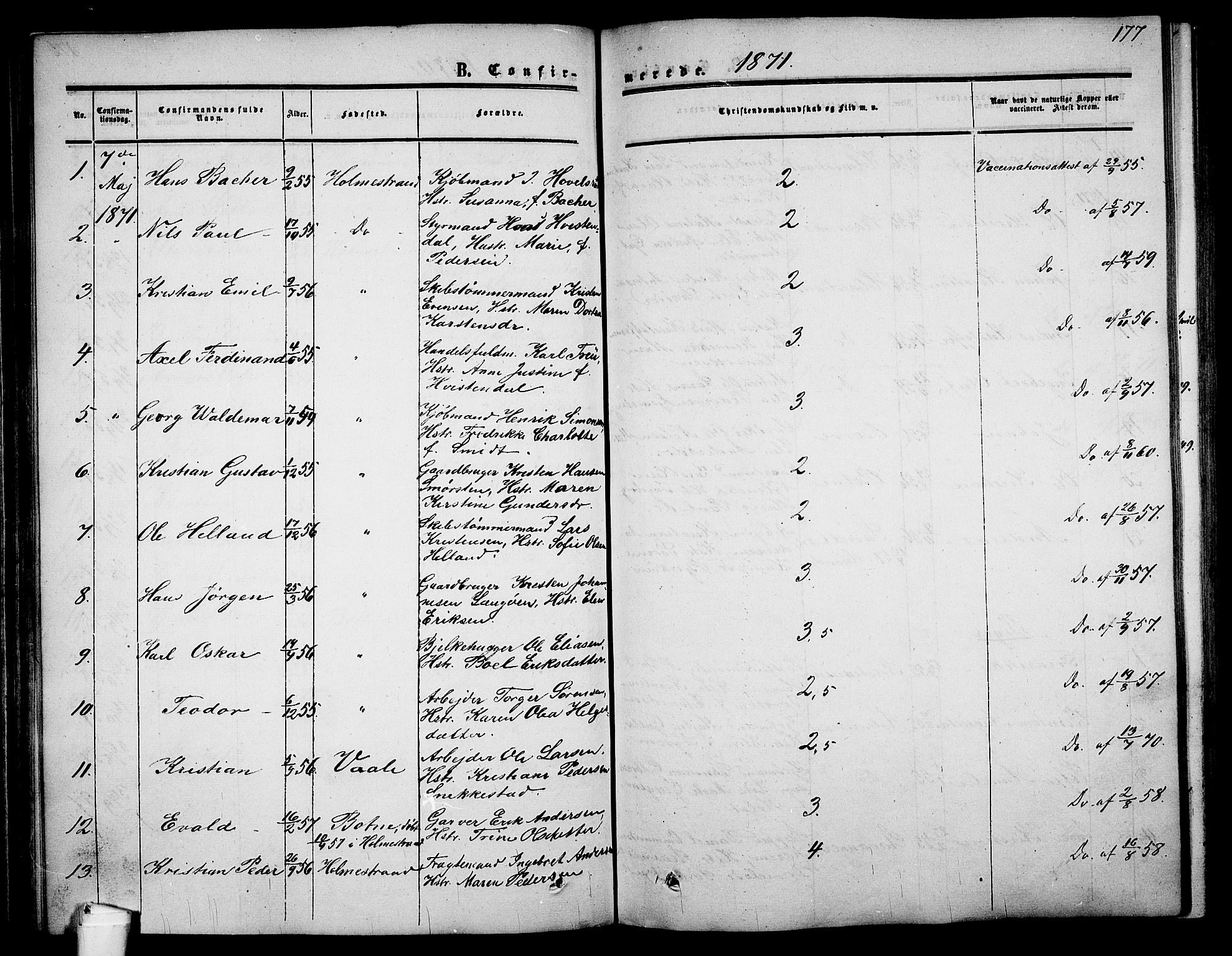 Holmestrand kirkebøker, AV/SAKO-A-346/G/Ga/L0003: Parish register (copy) no. 3, 1849-1874, p. 177