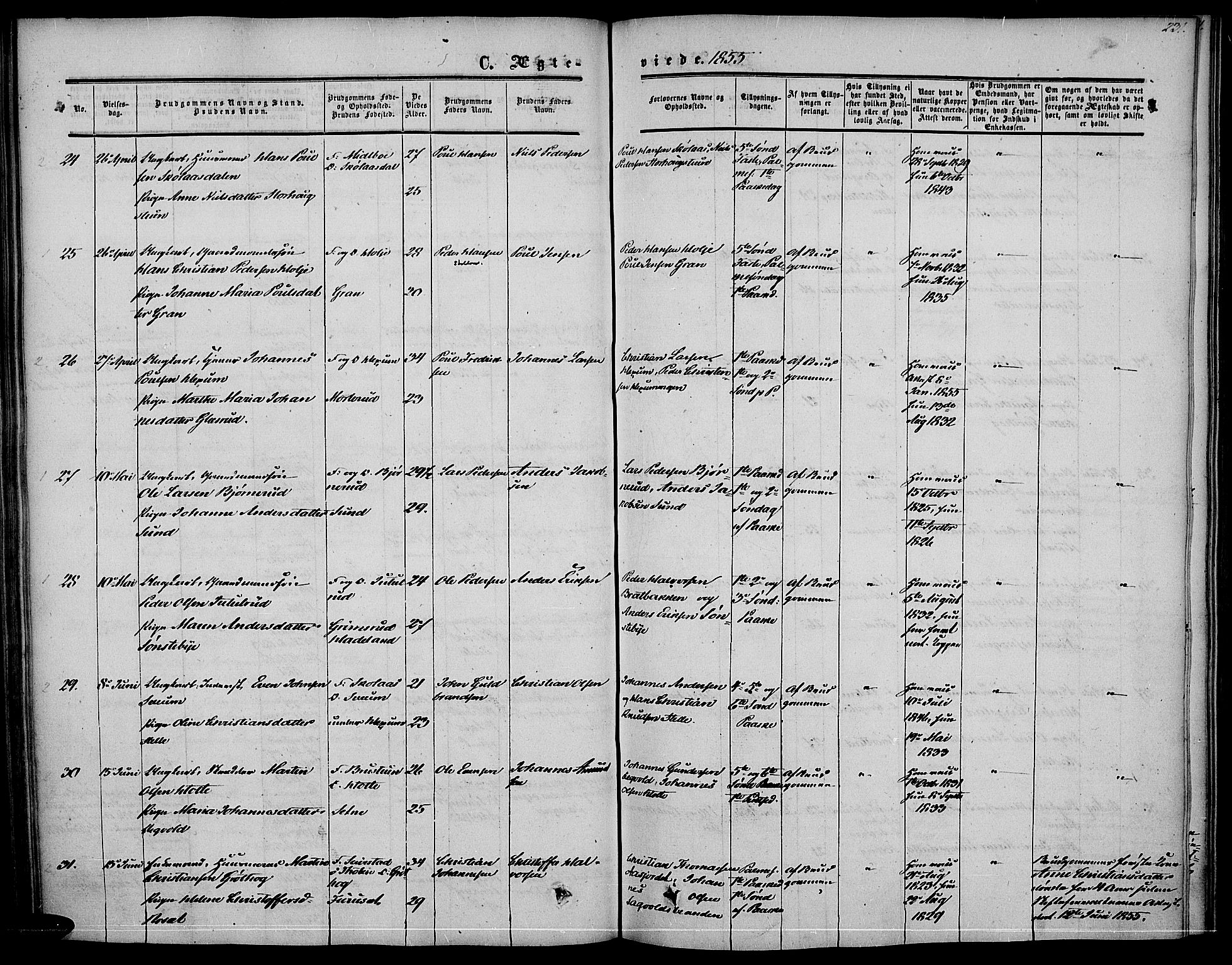 Vestre Toten prestekontor, AV/SAH-PREST-108/H/Ha/Haa/L0005: Parish register (official) no. 5, 1850-1855, p. 231