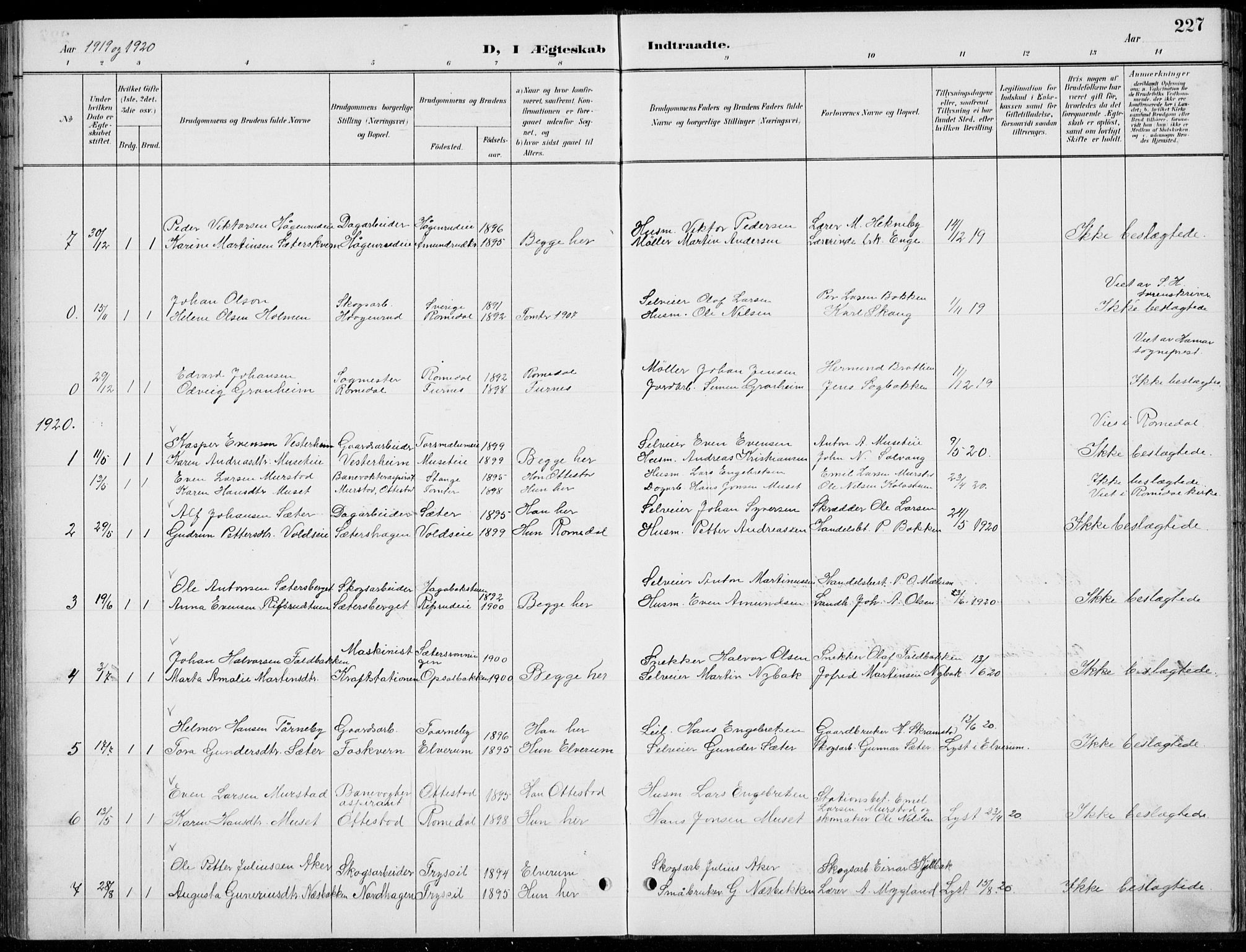 Romedal prestekontor, AV/SAH-PREST-004/L/L0013: Parish register (copy) no. 13, 1896-1937, p. 227