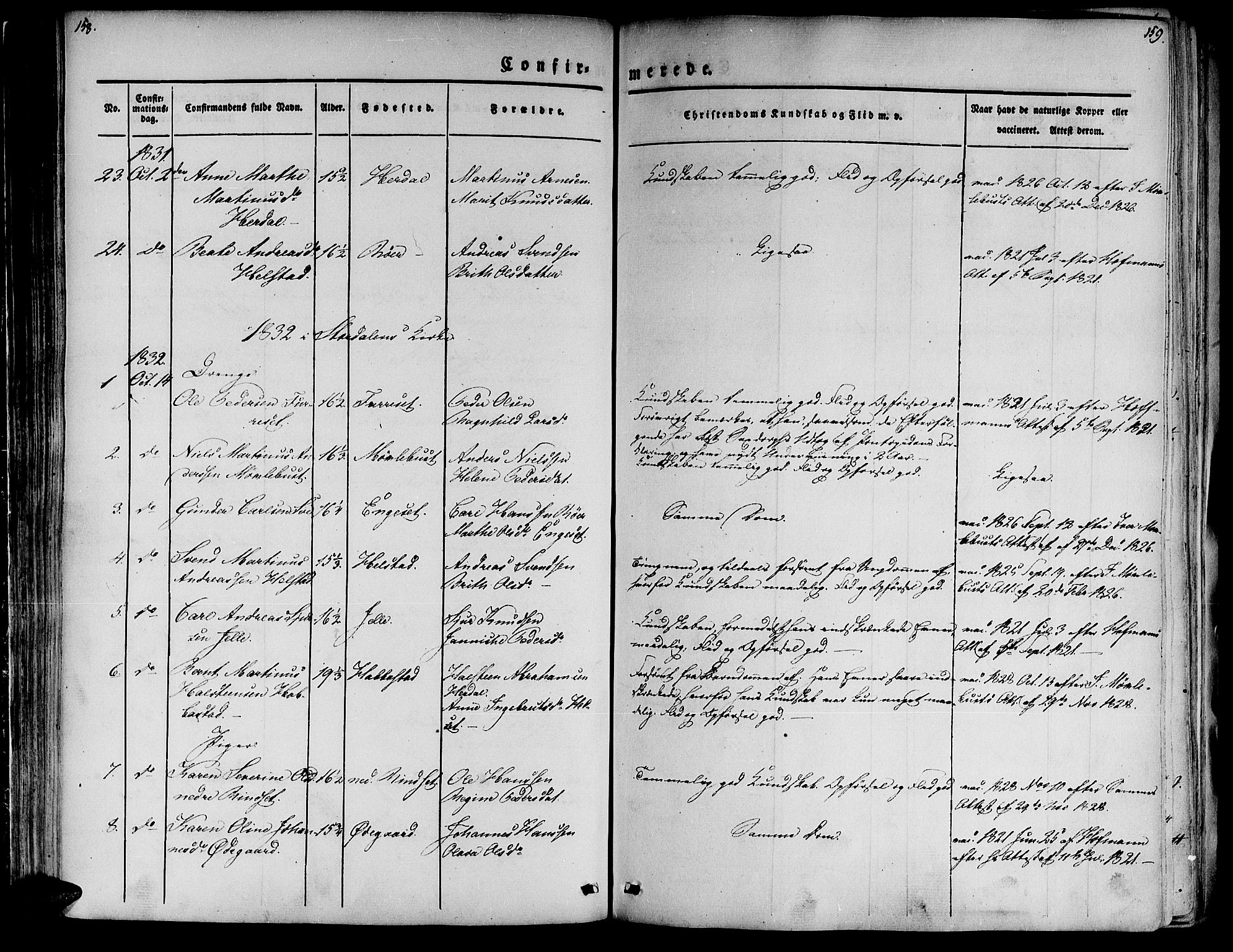 Ministerialprotokoller, klokkerbøker og fødselsregistre - Møre og Romsdal, AV/SAT-A-1454/520/L0274: Parish register (official) no. 520A04, 1827-1864, p. 158-159