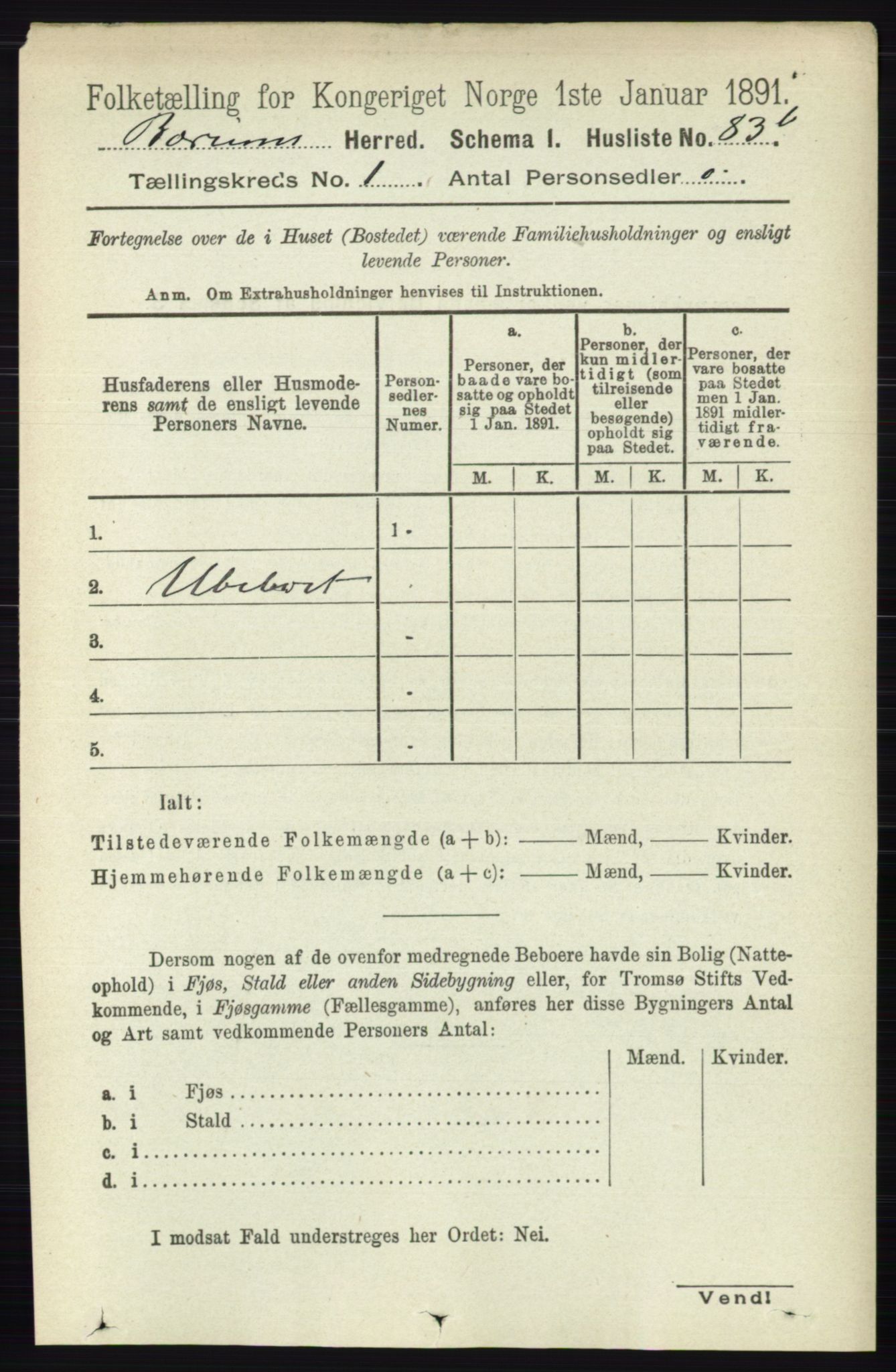 RA, 1891 census for 0219 Bærum, 1891, p. 135