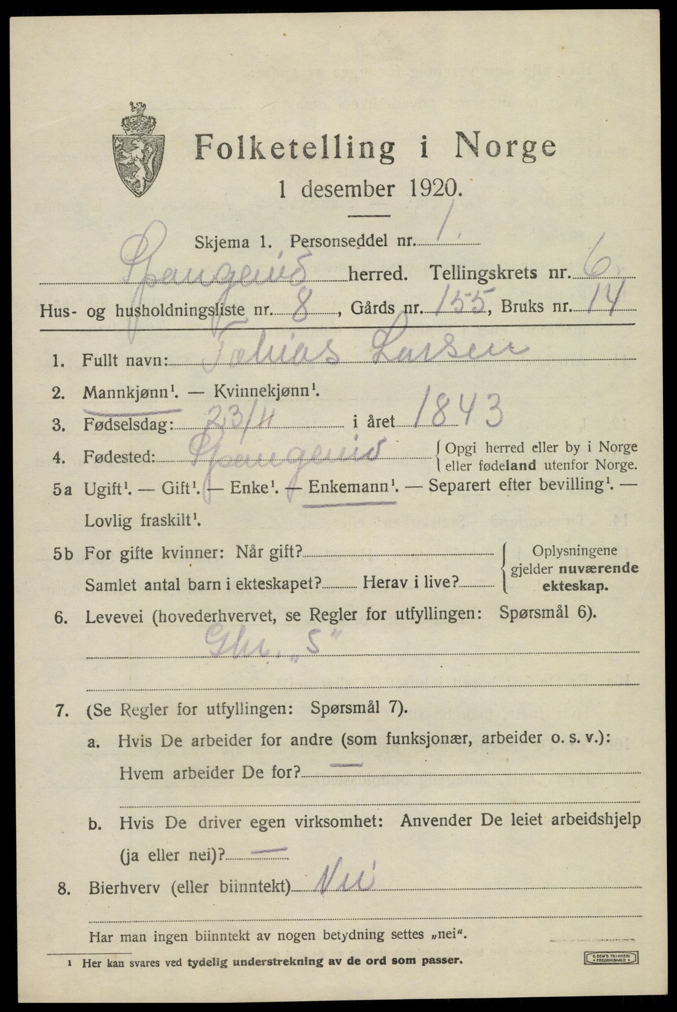 SAK, 1920 census for Spangereid, 1920, p. 2251