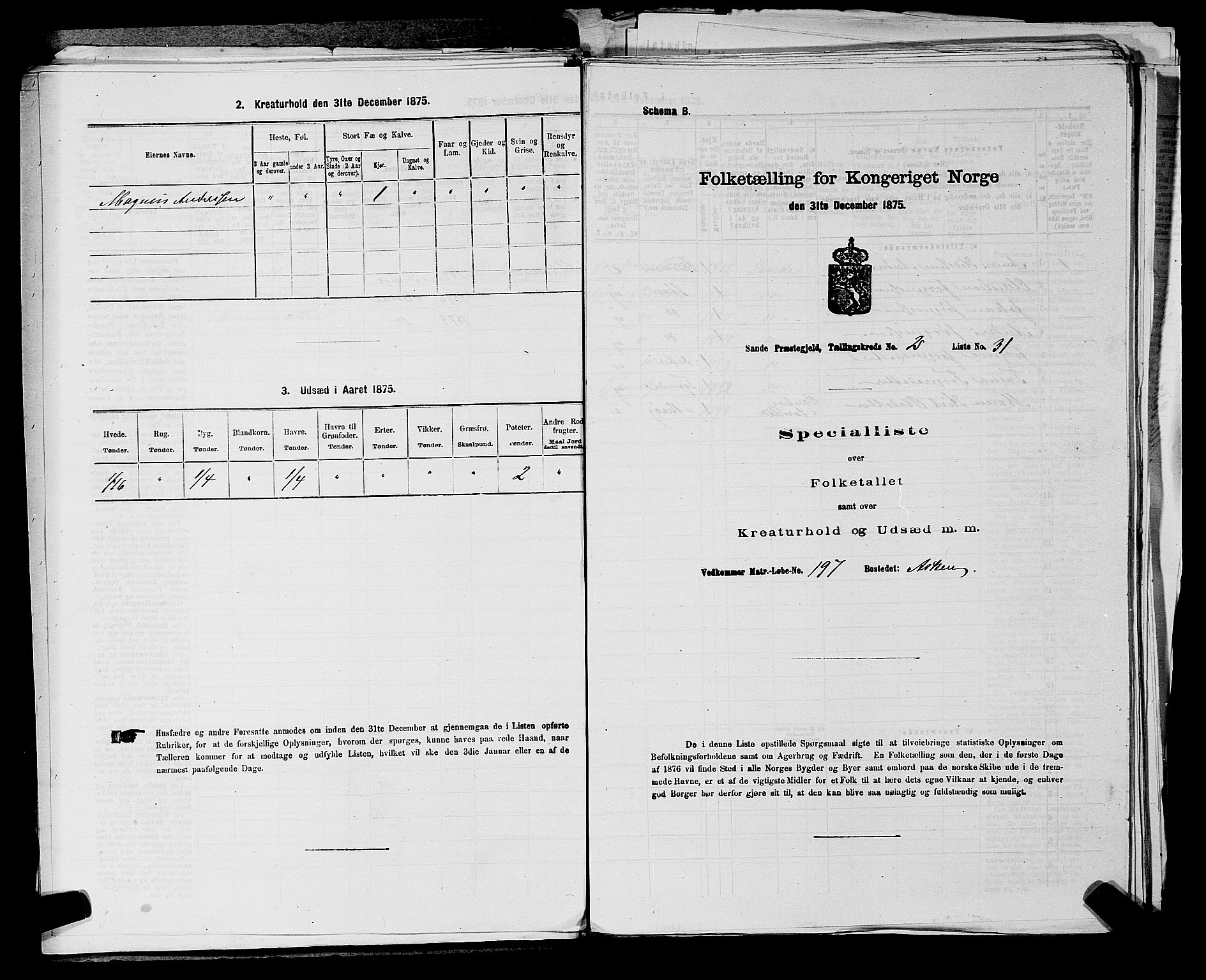 SAKO, 1875 census for 0713P Sande, 1875, p. 339