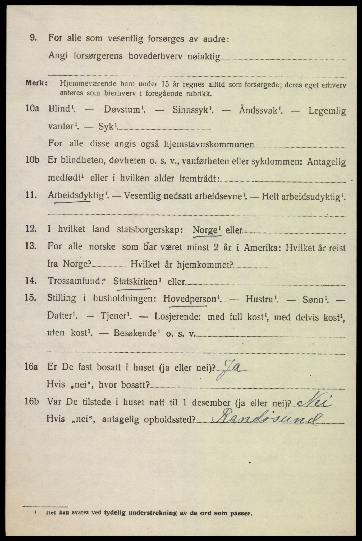SAK, 1920 census for Oddernes, 1920, p. 3910