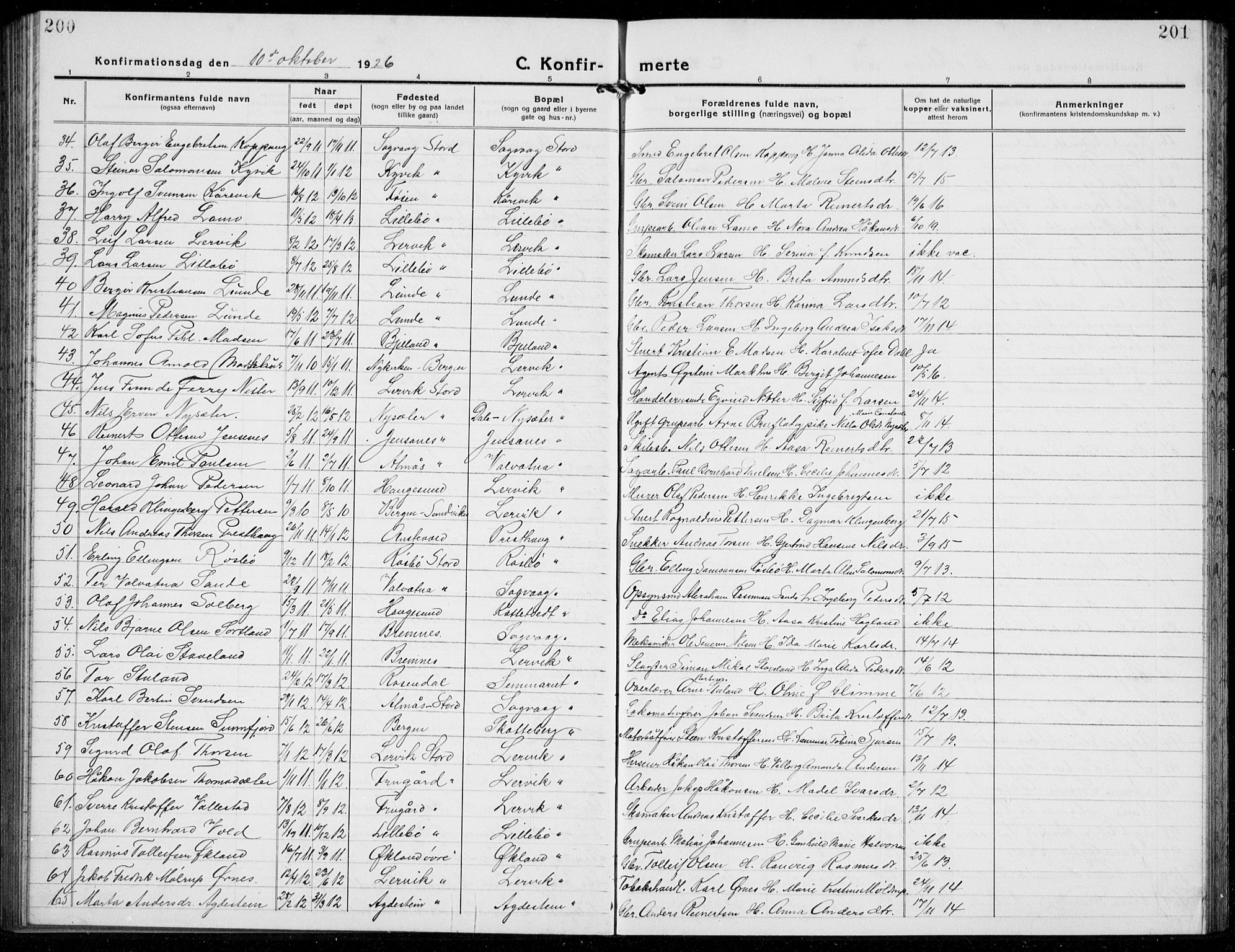 Stord sokneprestembete, AV/SAB-A-78201/H/Hab: Parish register (copy) no. A 4, 1919-1933, p. 200-201