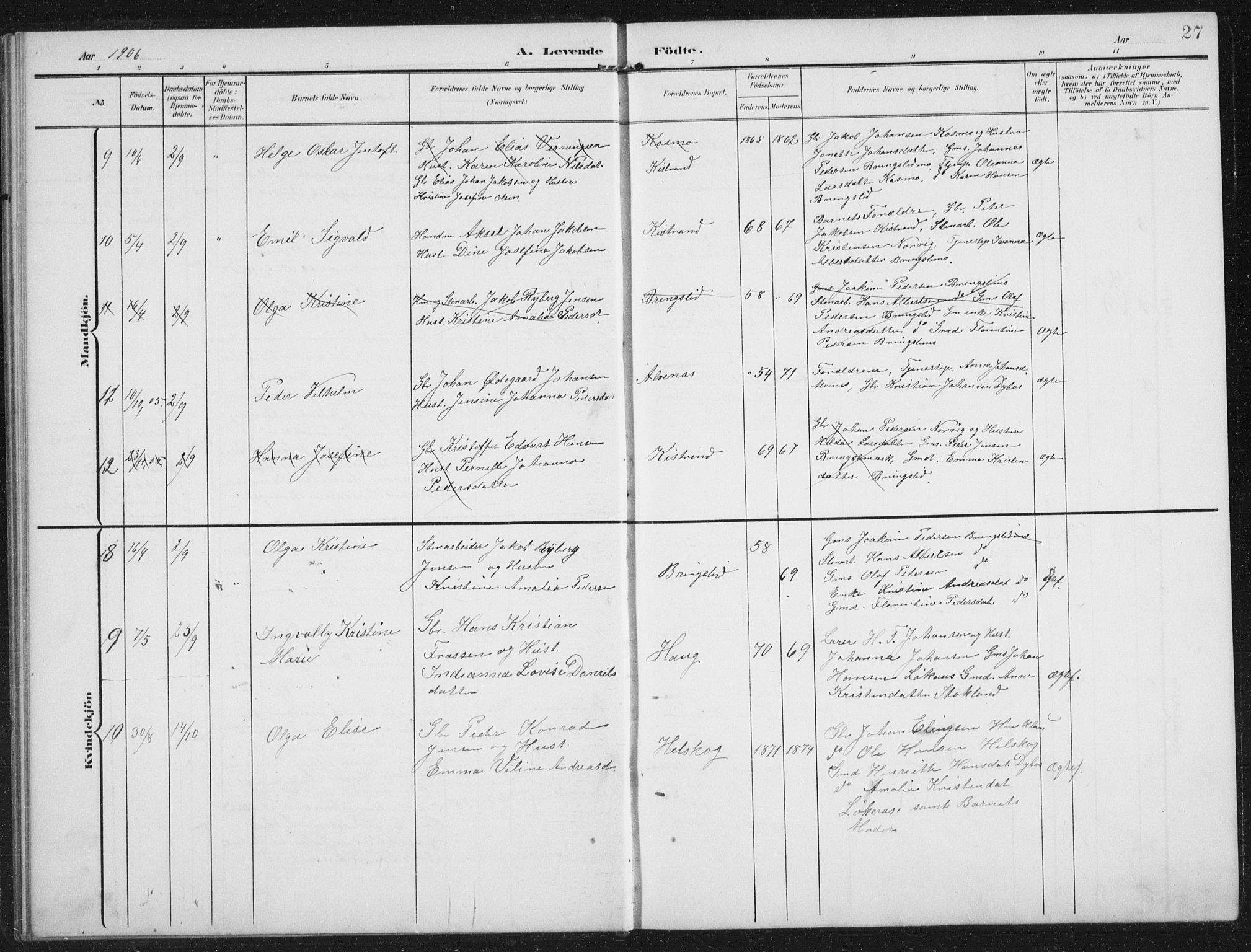 Ministerialprotokoller, klokkerbøker og fødselsregistre - Nordland, AV/SAT-A-1459/851/L0726: Parish register (copy) no. 851C01, 1902-1924, p. 27