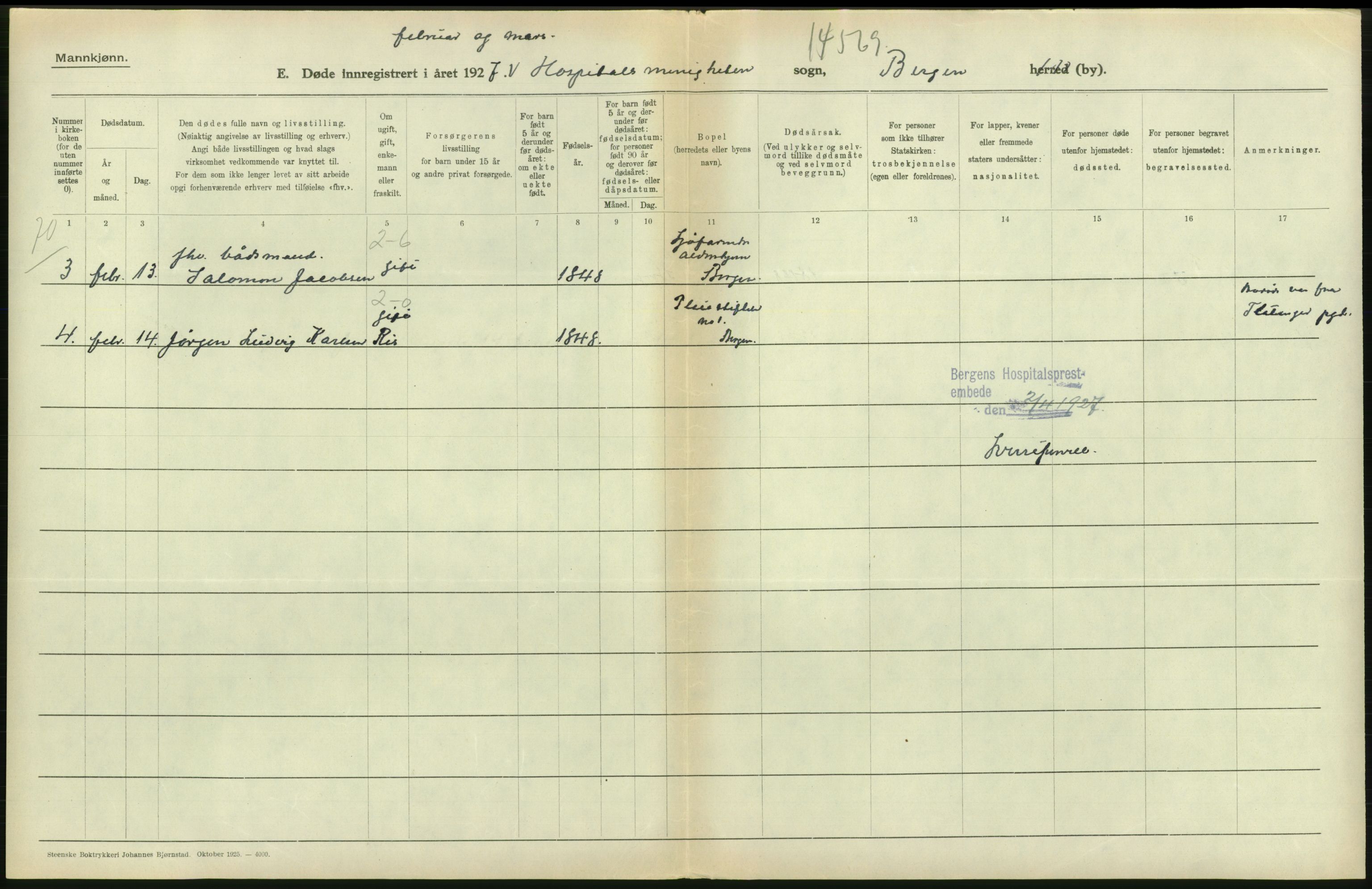 Statistisk sentralbyrå, Sosiodemografiske emner, Befolkning, RA/S-2228/D/Df/Dfc/Dfcg/L0028: Bergen: Gifte, døde., 1927, p. 612