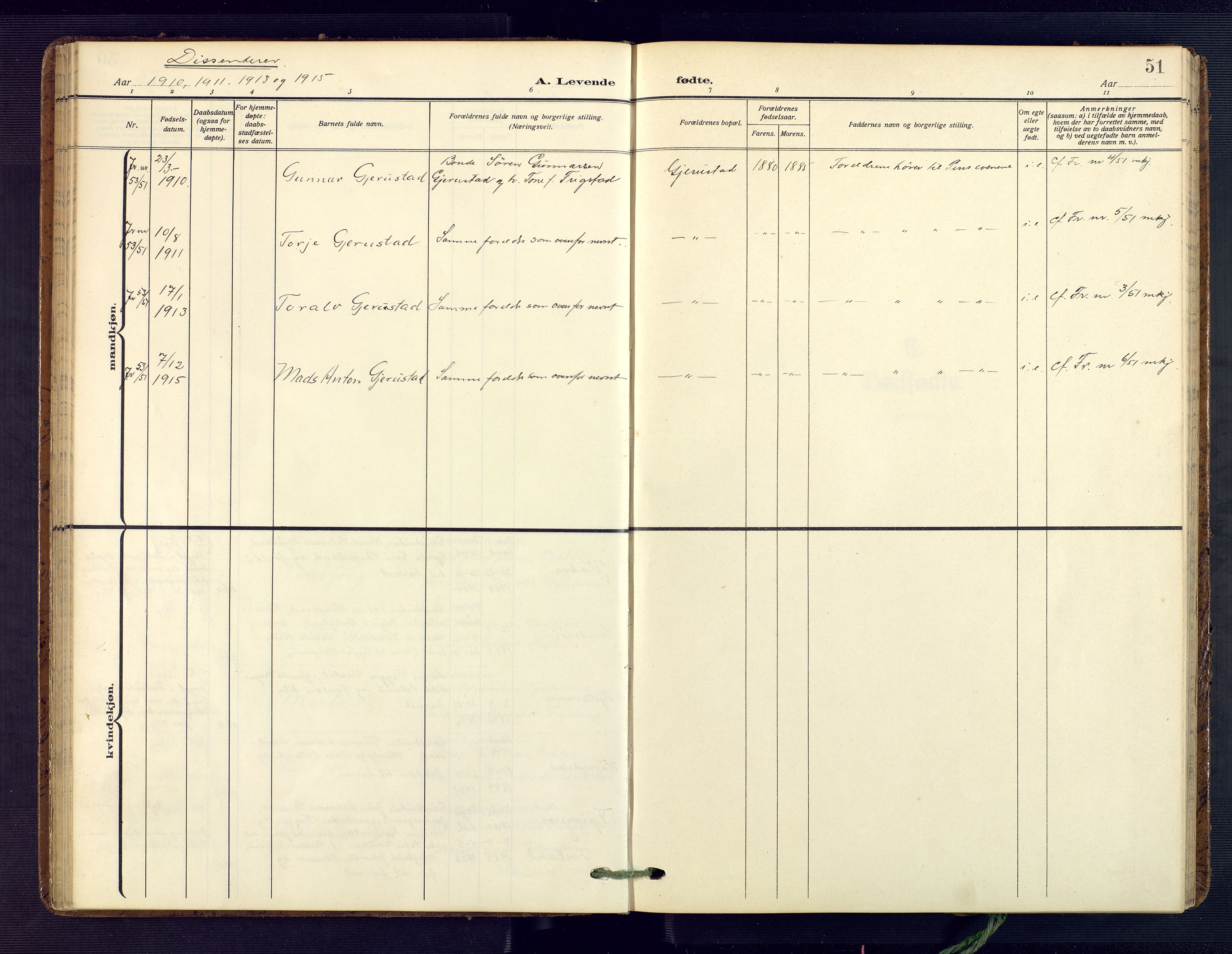 Herefoss sokneprestkontor, SAK/1111-0019/F/Fa/Fab/L0005: Parish register (official) no. A 5, 1910-1932, p. 51