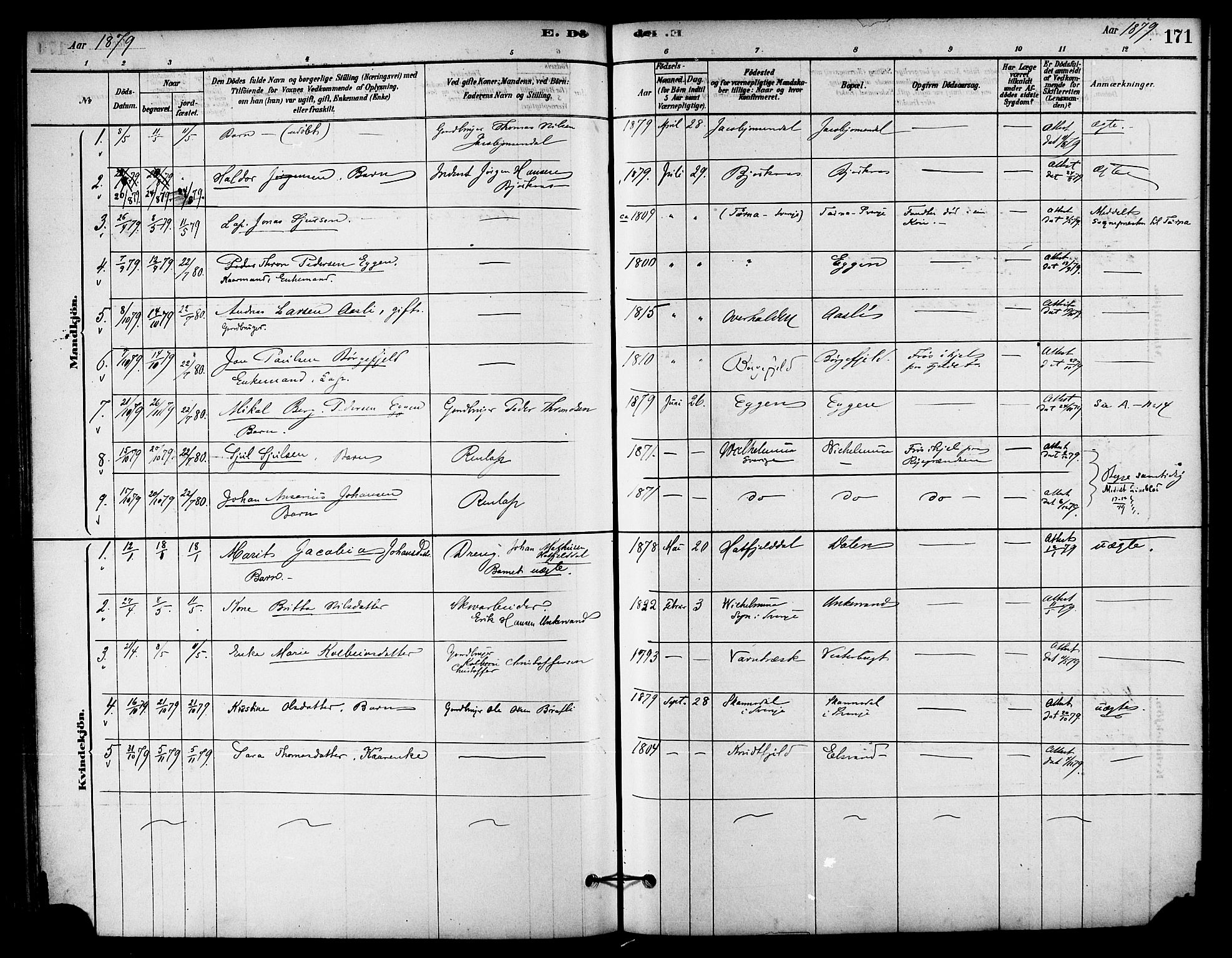 Ministerialprotokoller, klokkerbøker og fødselsregistre - Nordland, AV/SAT-A-1459/823/L0325: Parish register (official) no. 823A02, 1878-1898, p. 171