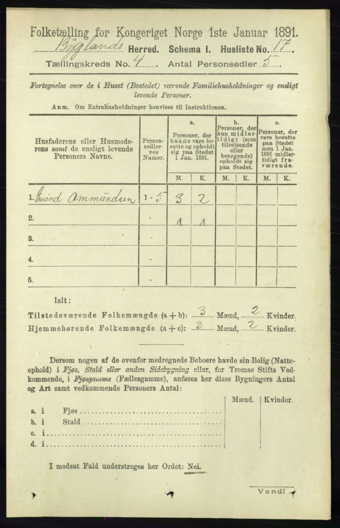 RA, 1891 census for 0938 Bygland, 1891, p. 845