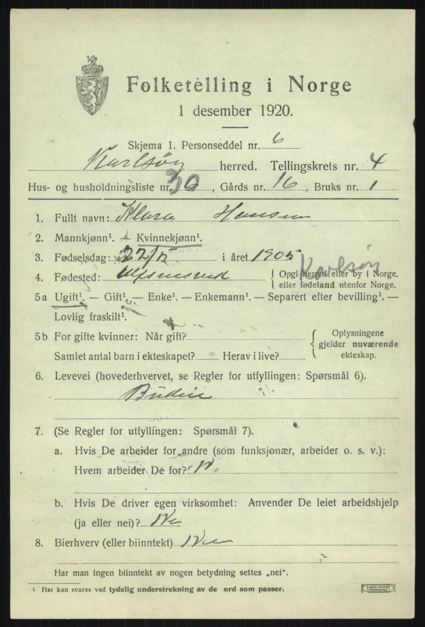 SATØ, 1920 census for Karlsøy, 1920, p. 2091