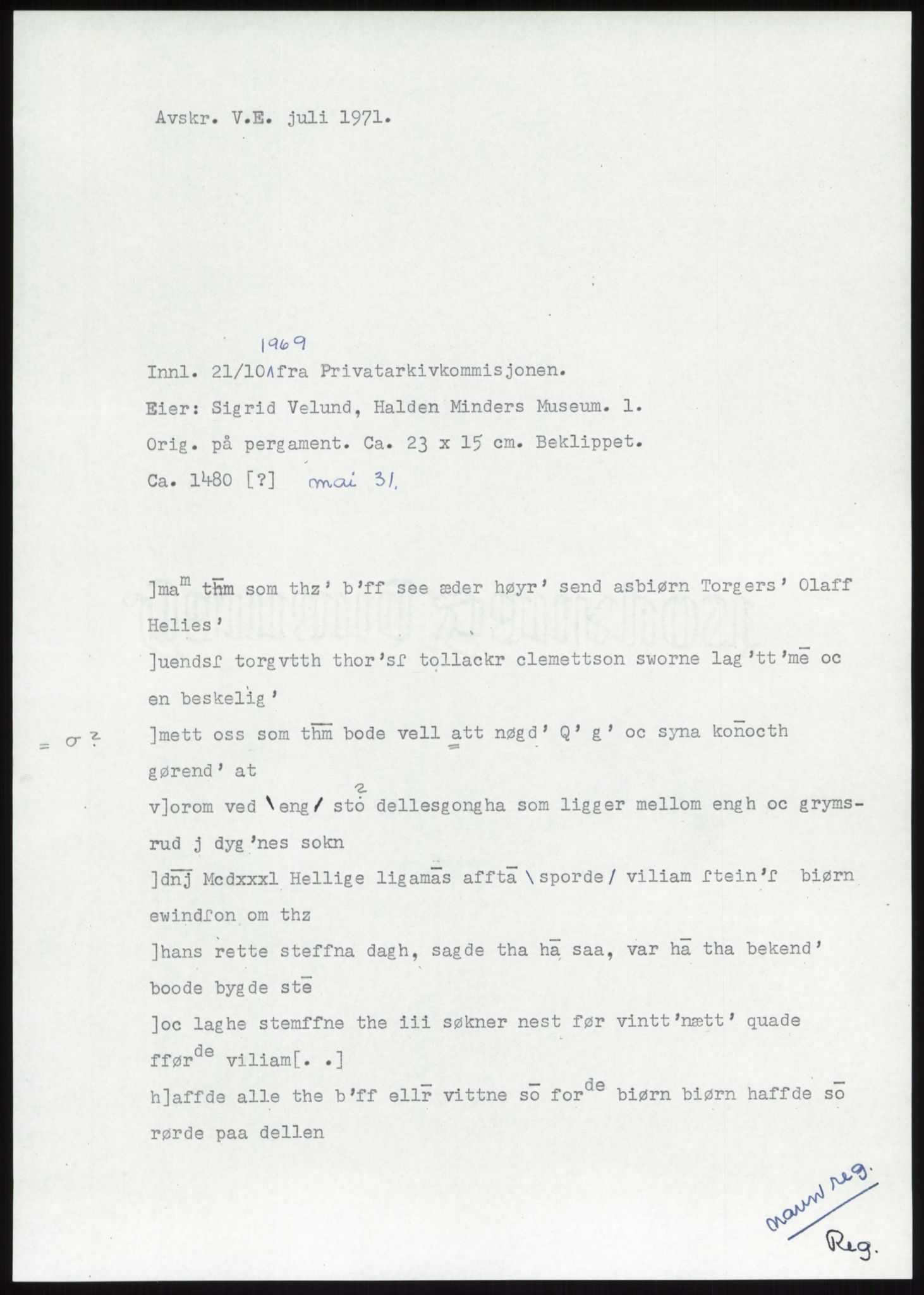 Samlinger til kildeutgivelse, Diplomavskriftsamlingen, AV/RA-EA-4053/H/Ha, p. 948