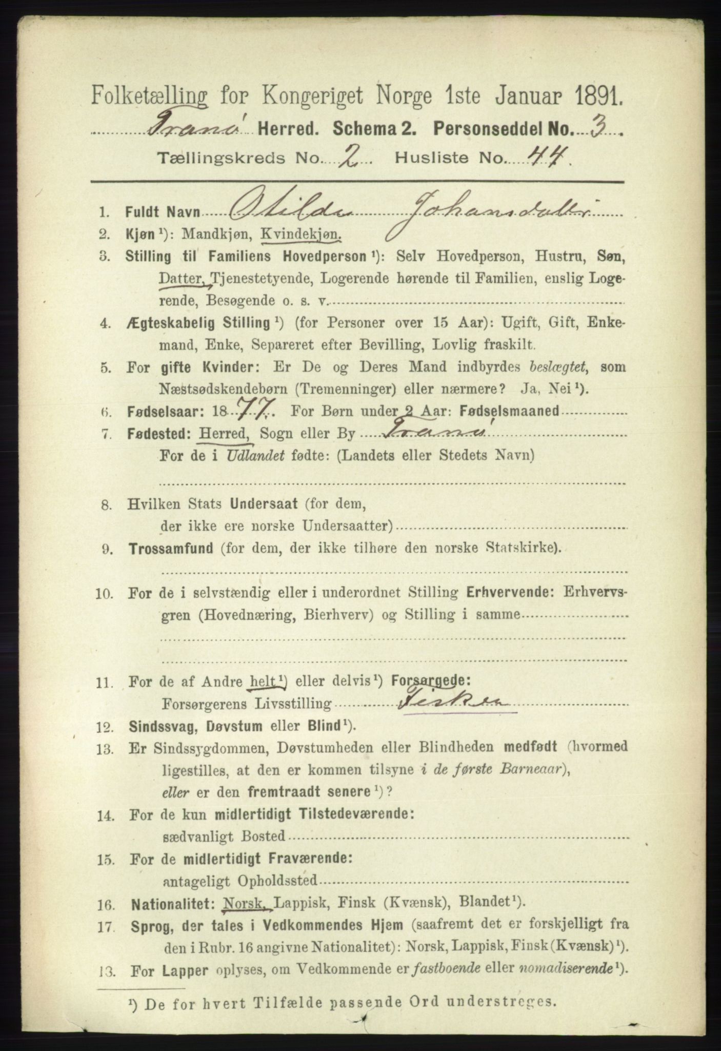 RA, 1891 census for 1927 Tranøy, 1891, p. 788