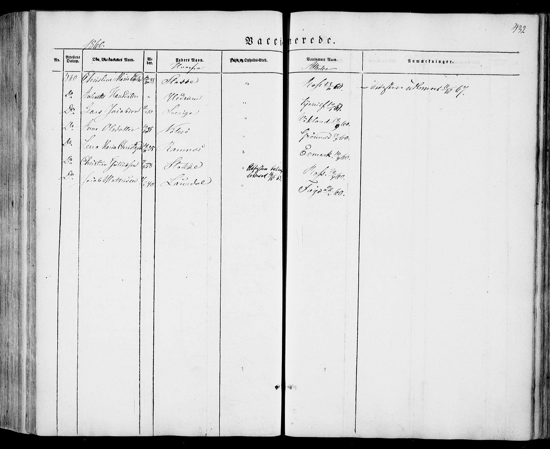 Sandar kirkebøker, SAKO/A-243/F/Fa/L0006: Parish register (official) no. 6, 1847-1860, p. 432