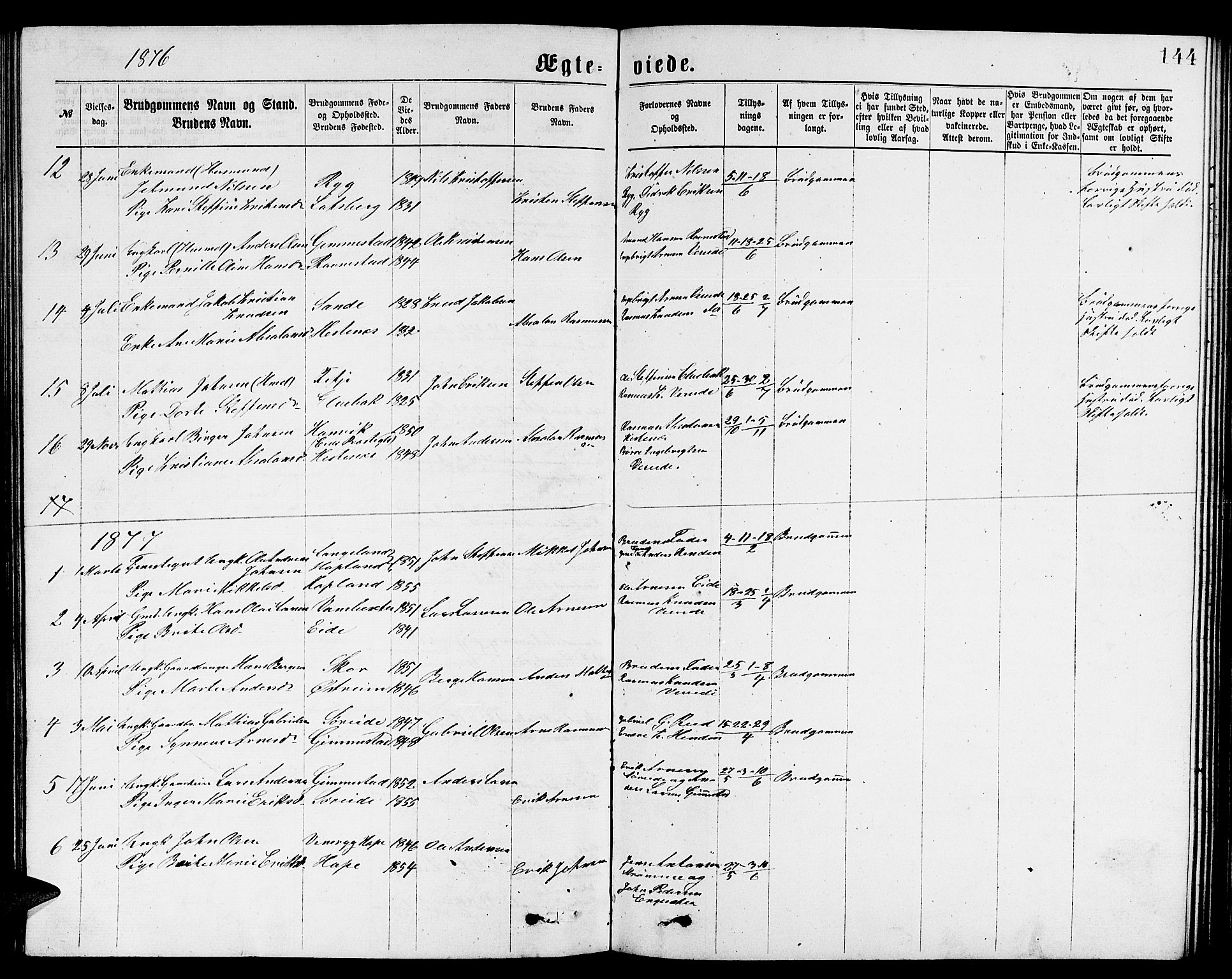Gloppen sokneprestembete, SAB/A-80101/H/Hab/Habb/L0001: Parish register (copy) no. B 1, 1872-1888, p. 144