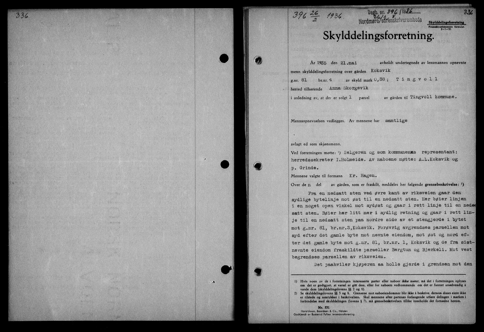 Nordmøre sorenskriveri, AV/SAT-A-4132/1/2/2Ca/L0087: Mortgage book no. 77, 1935-1936, Deed date: 26.02.1936