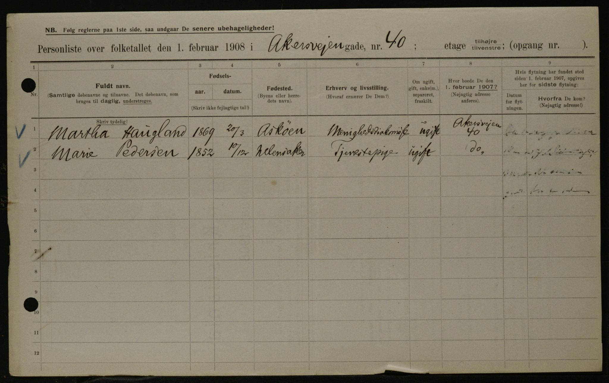 OBA, Municipal Census 1908 for Kristiania, 1908, p. 1237