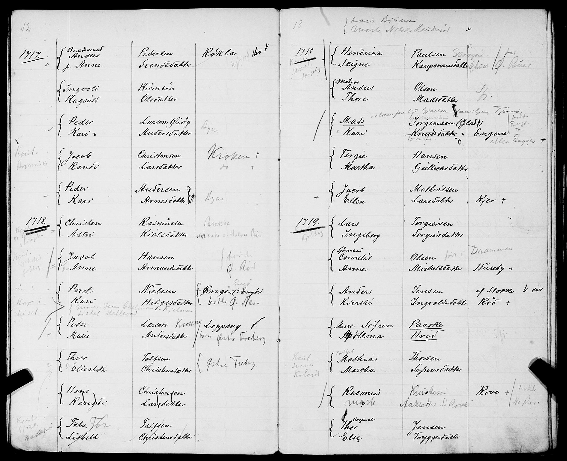 Sandar sokneprestkontor, SAKO/A-242/Y/Ya/L0006: Other parish register no. 1 /1, 1709-1871, p. 12-13