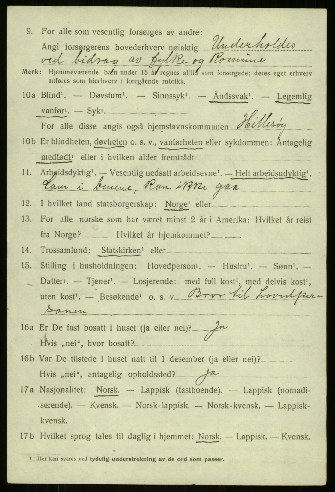 SATØ, 1920 census for Hillesøy, 1920, p. 704