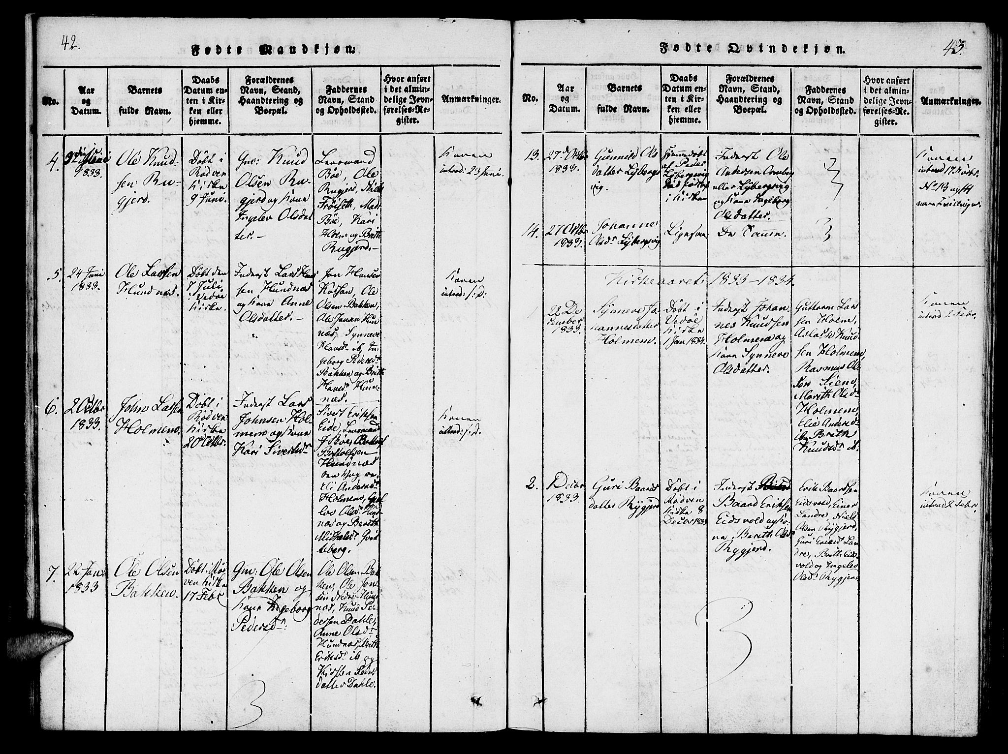 Ministerialprotokoller, klokkerbøker og fødselsregistre - Møre og Romsdal, AV/SAT-A-1454/548/L0612: Parish register (official) no. 548A01, 1818-1846, p. 42-43