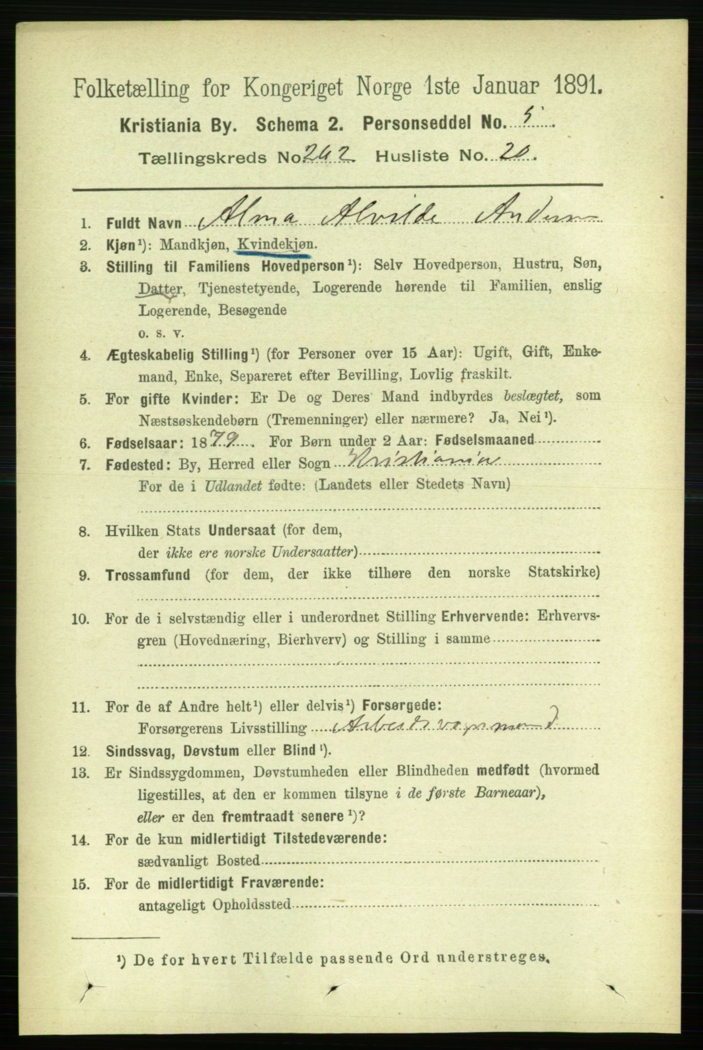 RA, 1891 census for 0301 Kristiania, 1891, p. 159402