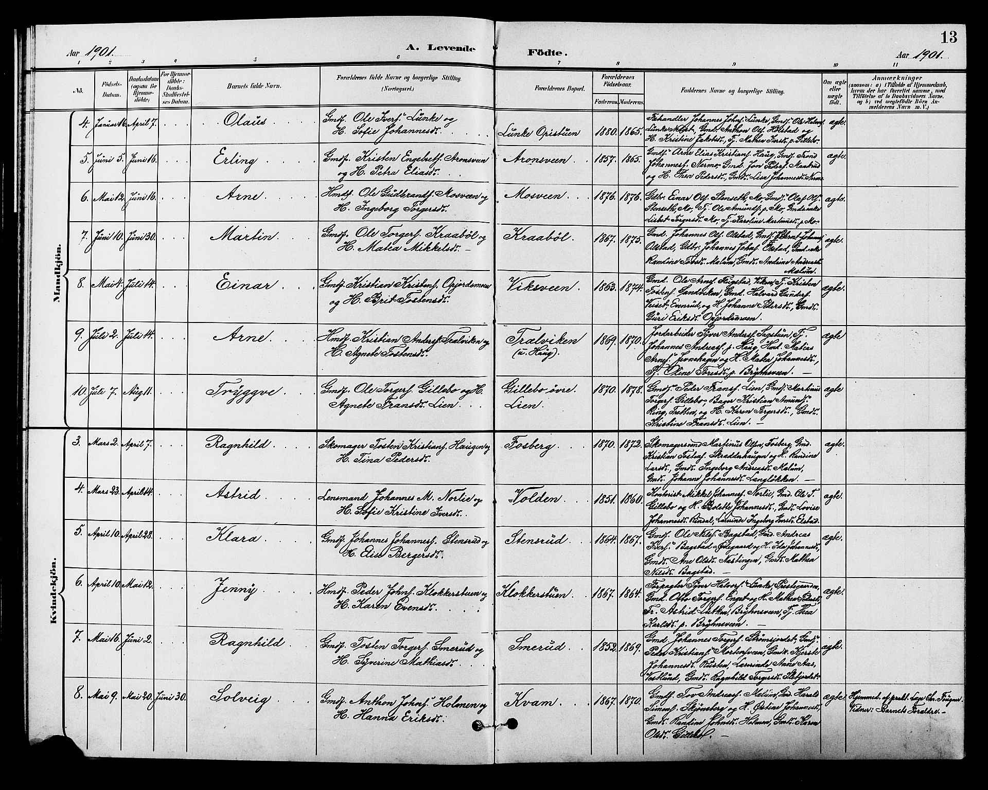 Øyer prestekontor, AV/SAH-PREST-084/H/Ha/Hab/L0005: Parish register (copy) no. 5, 1897-1913, p. 13