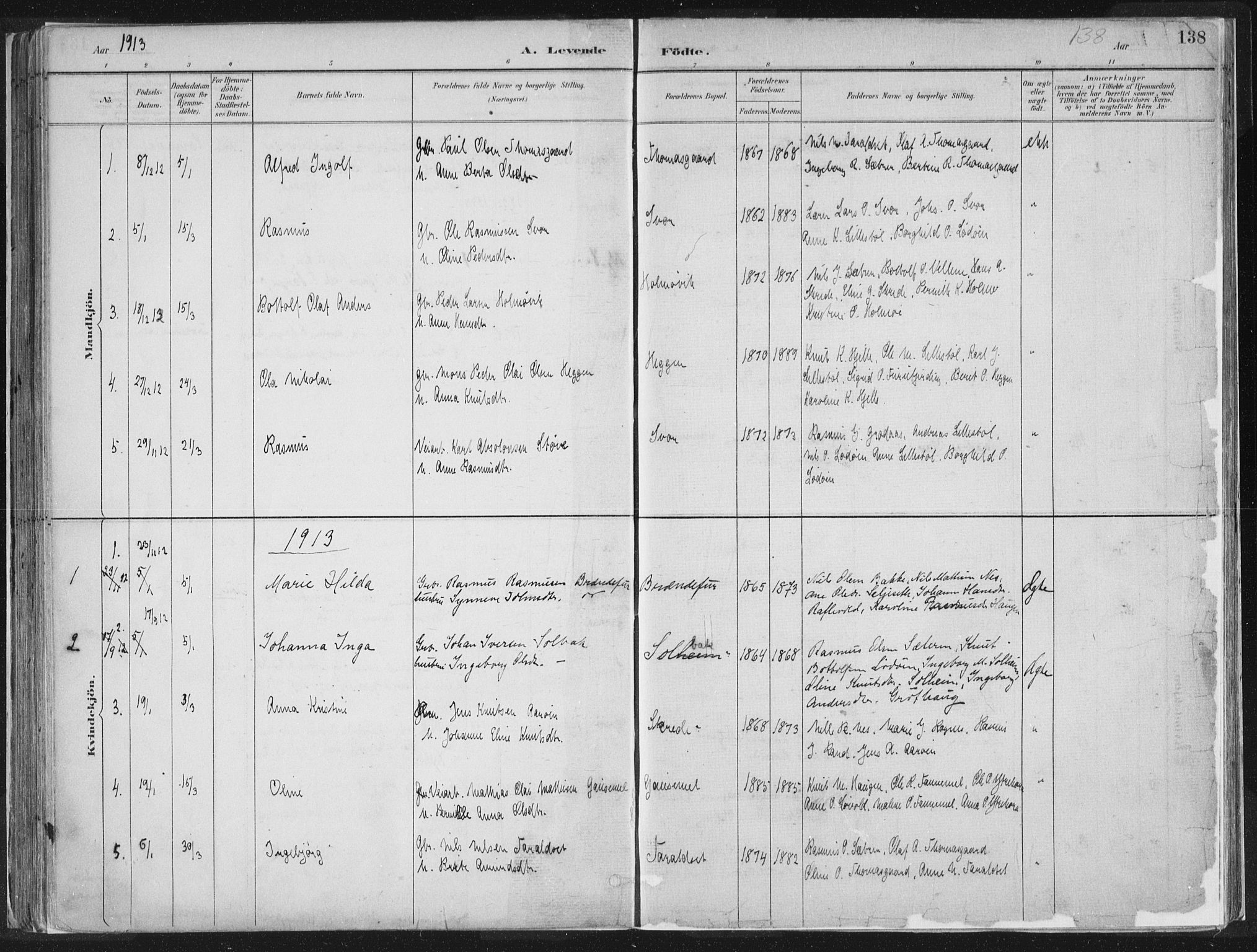 Hornindal sokneprestembete, AV/SAB-A-82401/H/Haa/Haaa/L0003/0001: Parish register (official) no. A 3A, 1887-1917, p. 138