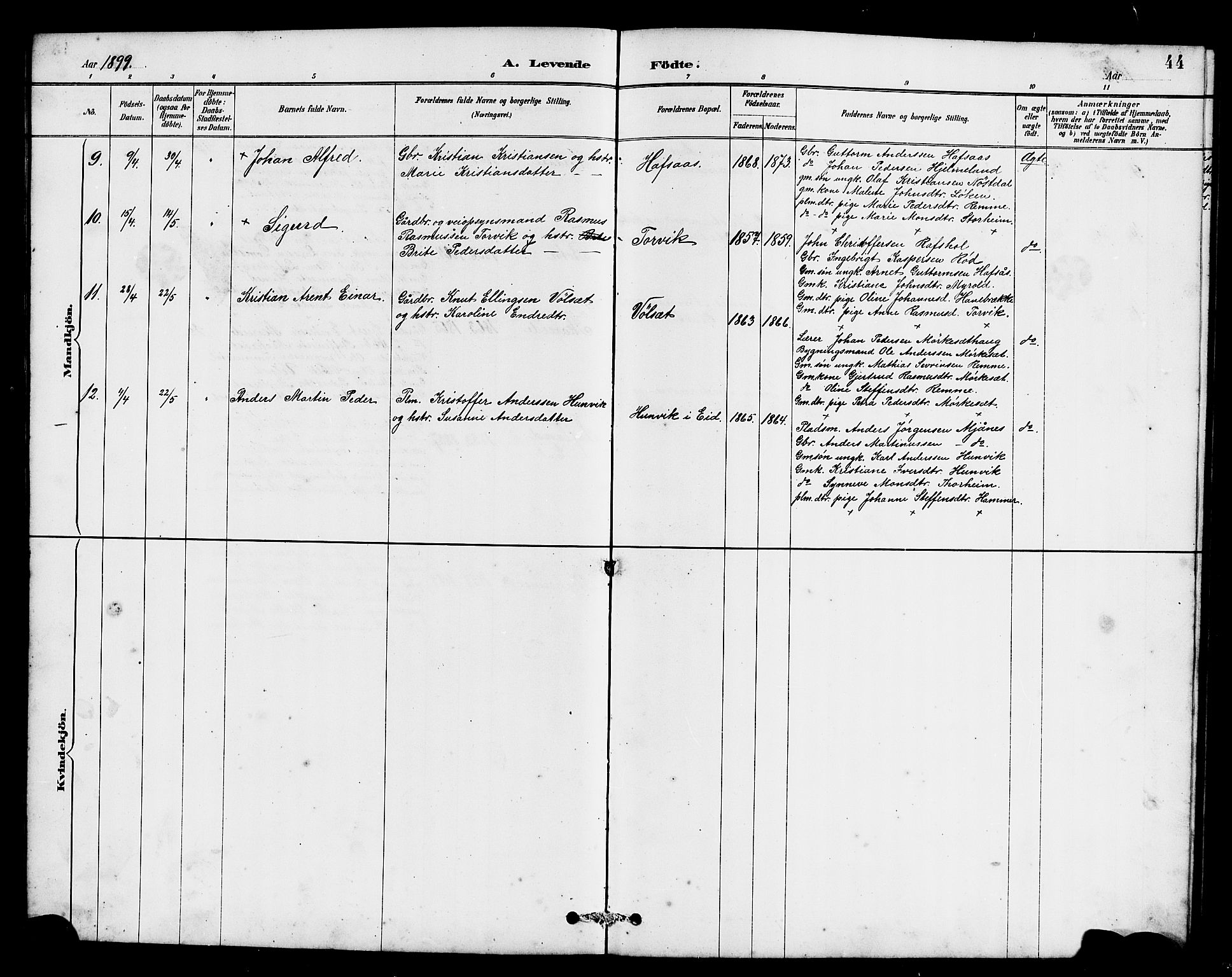 Eid sokneprestembete, AV/SAB-A-82301/H/Hab/Habc/L0002: Parish register (copy) no. C 2, 1887-1906, p. 44