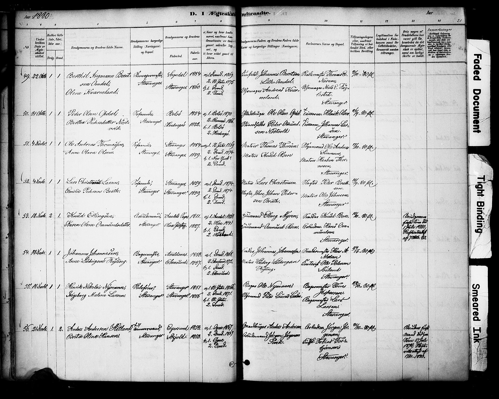 Domkirken sokneprestkontor, AV/SAST-A-101812/001/30/30BA/L0029: Parish register (official) no. A 28, 1878-1904, p. 21