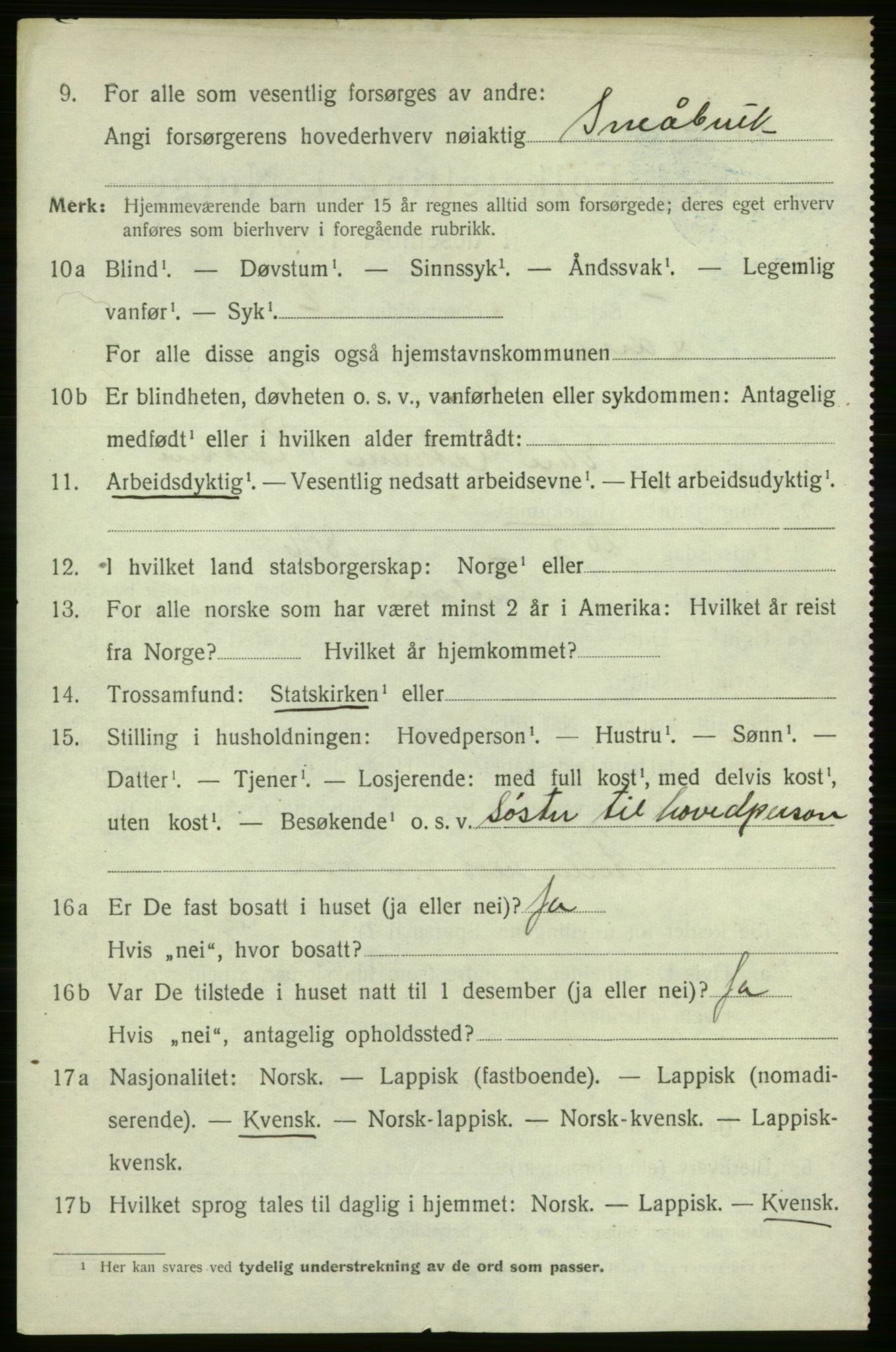 SATØ, 1920 census for Tana, 1920, p. 2351