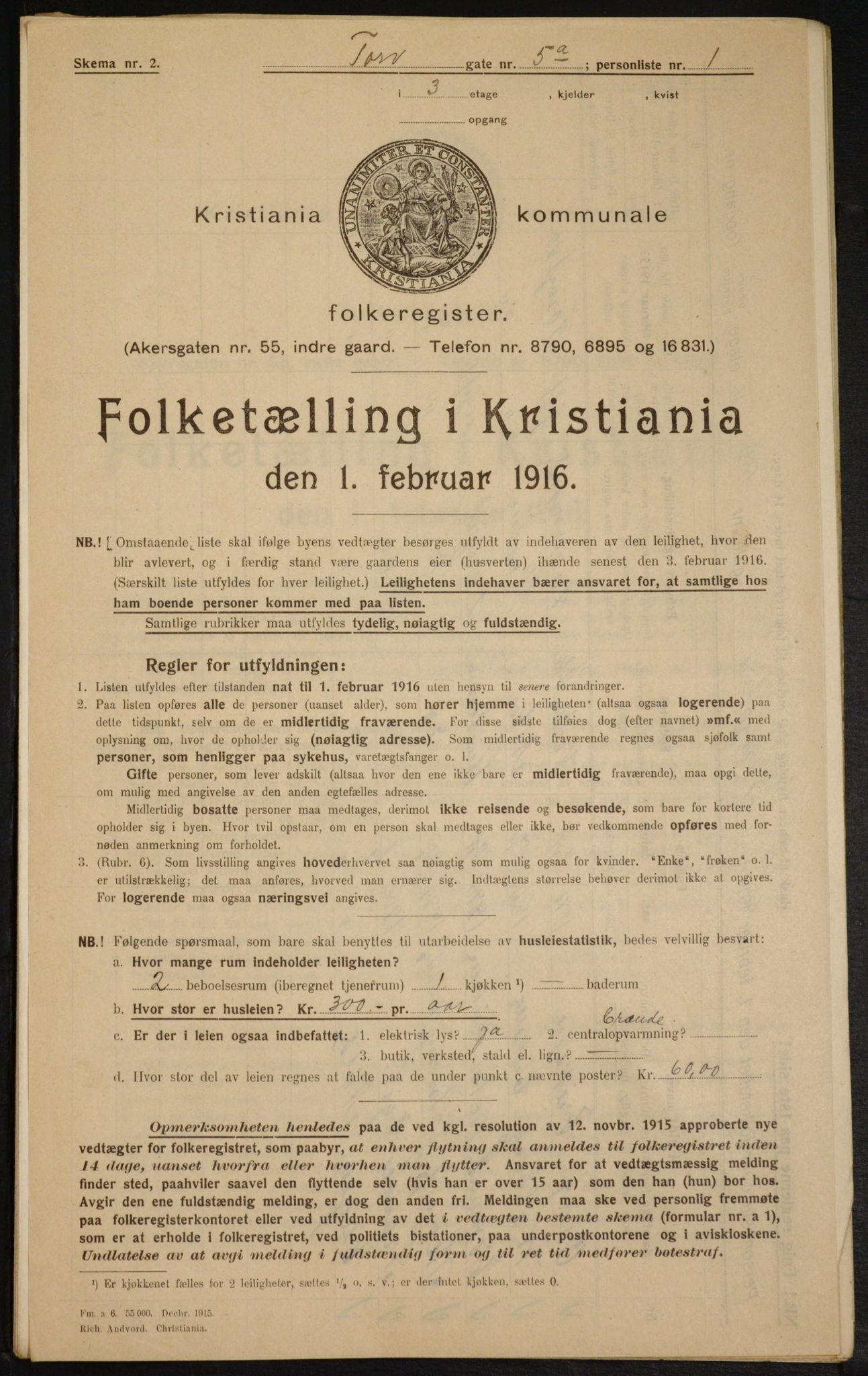 OBA, Municipal Census 1916 for Kristiania, 1916, p. 117115