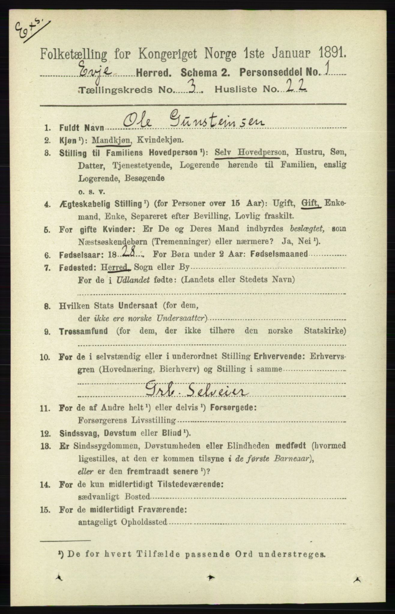 RA, Census 1891 for Nedenes amt: Gjenparter av personsedler for beslektede ektefeller, menn, 1891, p. 1005