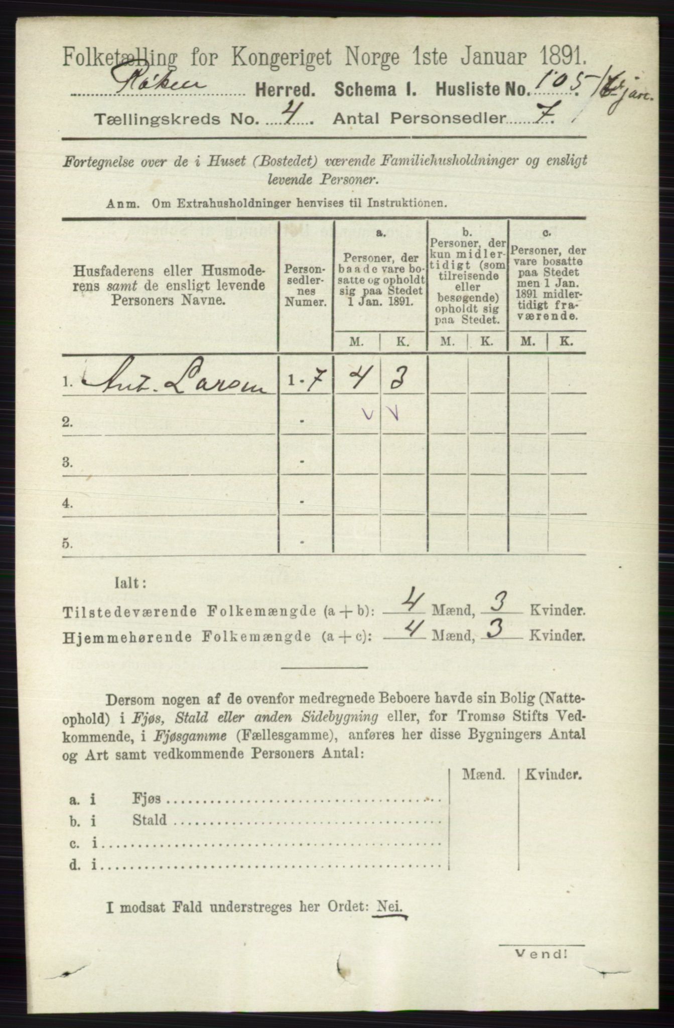 RA, 1891 census for 0627 Røyken, 1891, p. 1839