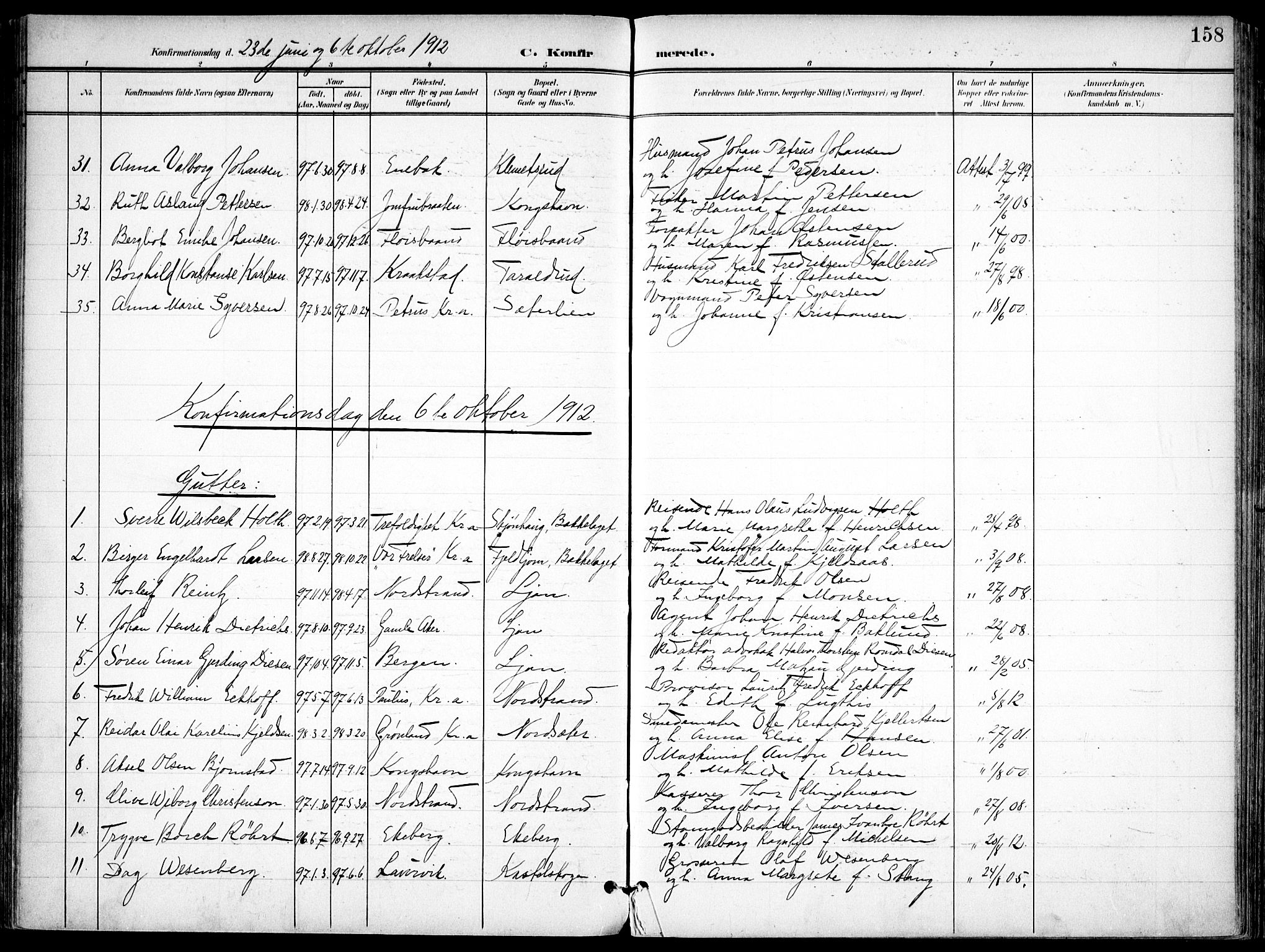 Nordstrand prestekontor Kirkebøker, SAO/A-10362a/F/Fa/L0001: Parish register (official) no. I 1, 1900-1914, p. 158