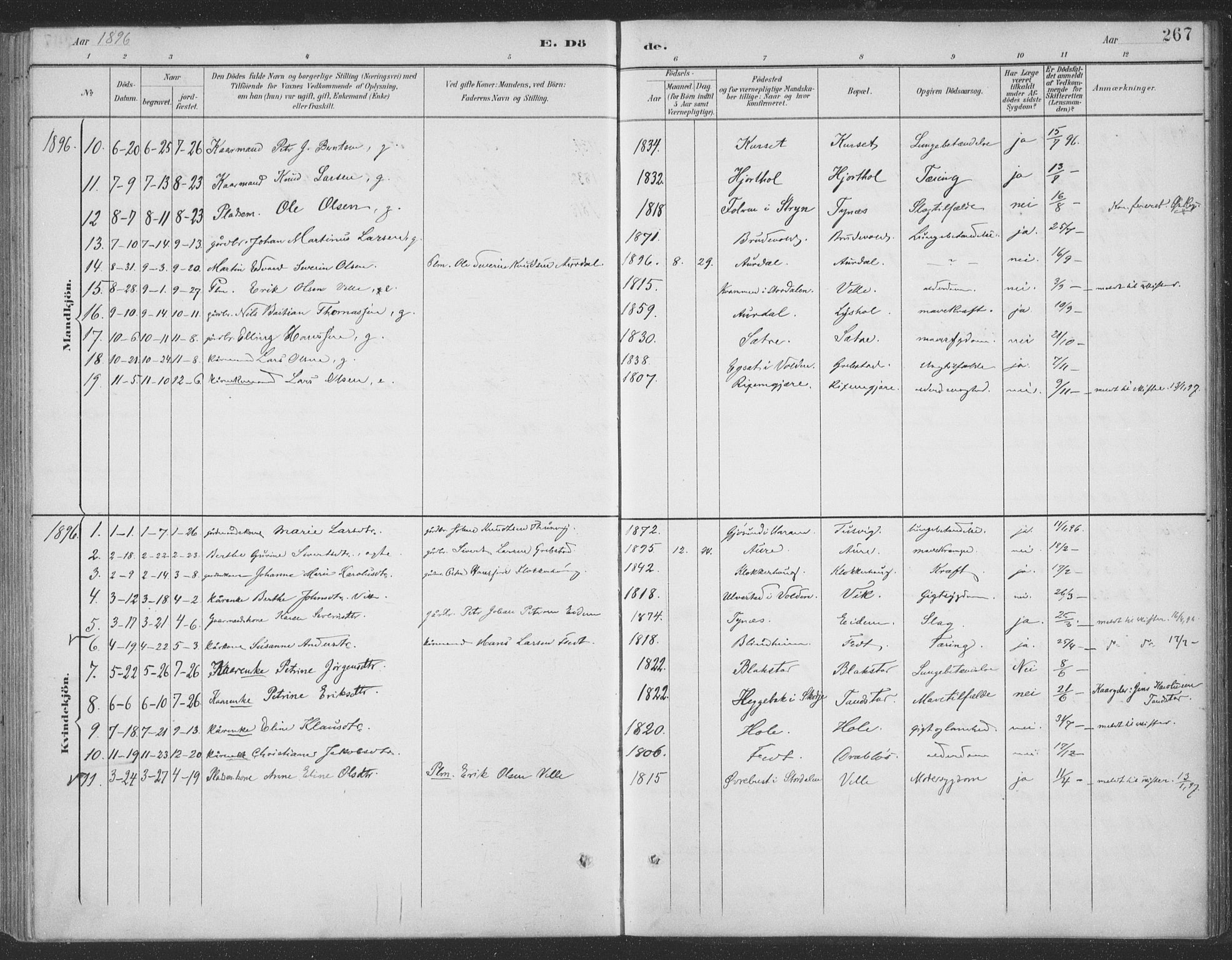 Ministerialprotokoller, klokkerbøker og fødselsregistre - Møre og Romsdal, SAT/A-1454/523/L0335: Parish register (official) no. 523A02, 1891-1911, p. 267