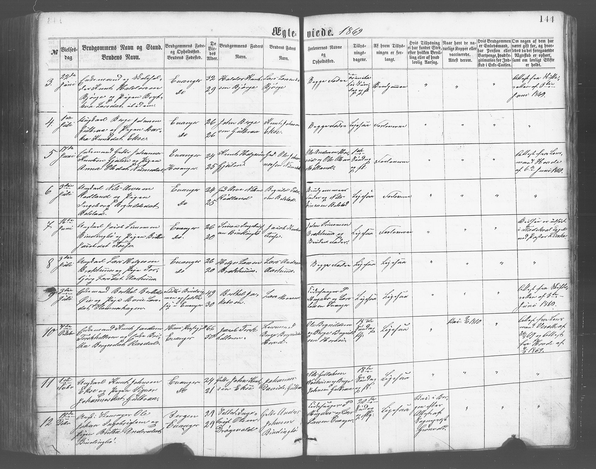 Evanger sokneprestembete, SAB/A-99924: Parish register (copy) no. A 2, 1863-1879, p. 144