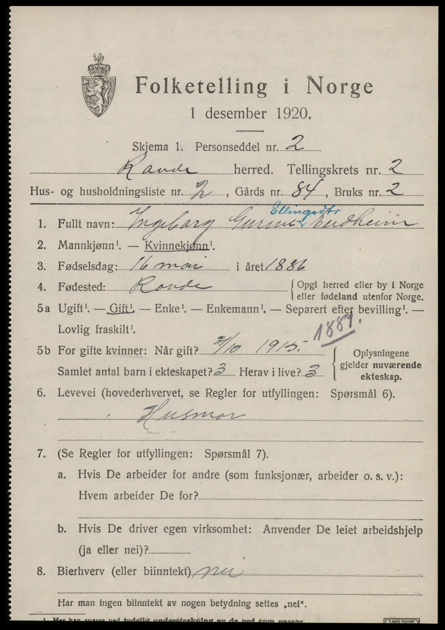 SAT, 1920 census for Rovde, 1920, p. 581