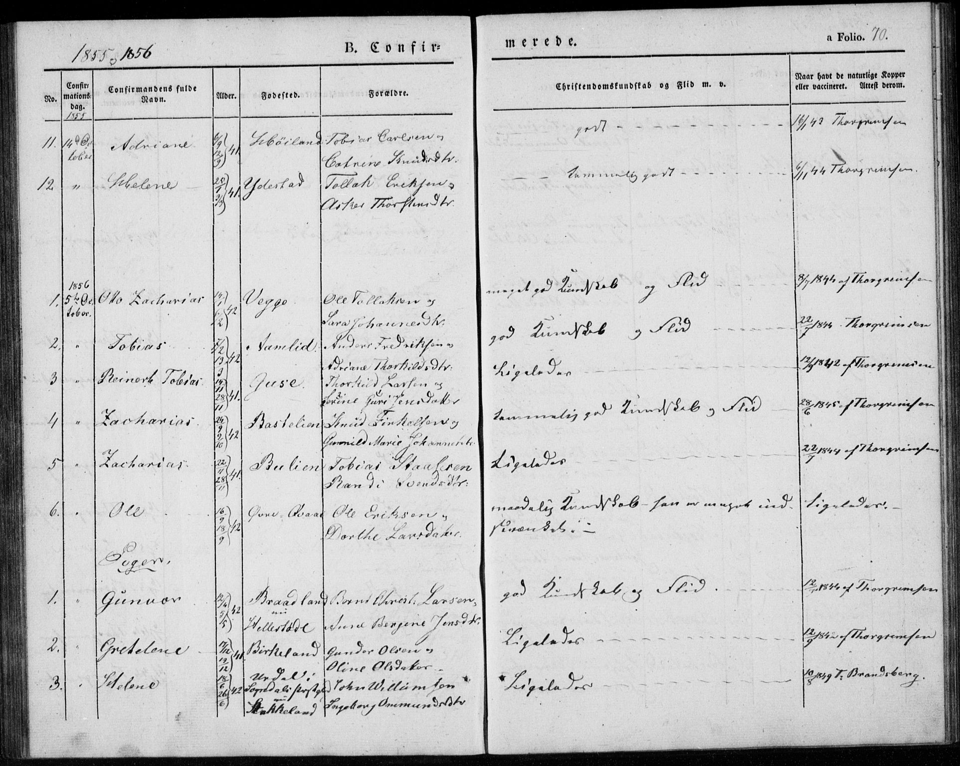 Lyngdal sokneprestkontor, SAK/1111-0029/F/Fa/Fab/L0001: Parish register (official) no. A 1, 1838-1860, p. 70